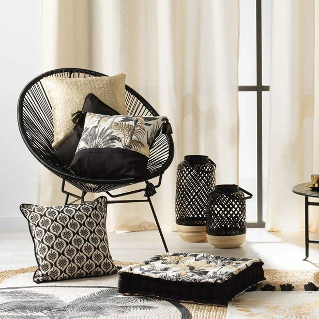 Macosa Home Dekokissen Blätter Weiß Grün Gold Zierkissen, Dekokissen mit Reißverschluss inkl. Füllung Sofakissen 40x40