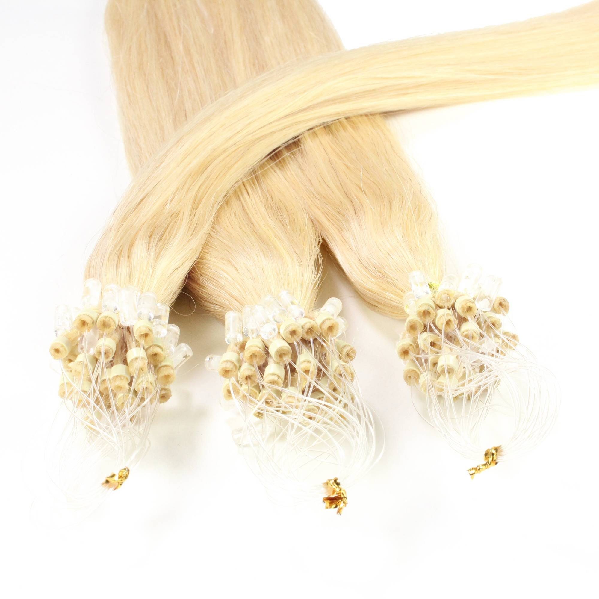 hair2heart Echthaar-Extension Microring Loops - glatt #9/0 Lichtblond 0.5g 40cm