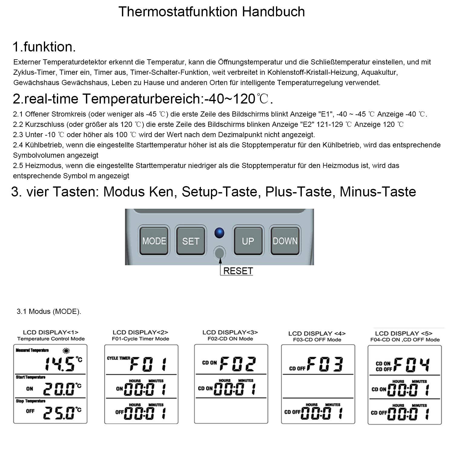 MAGICSHE Thermostat Digitale digital, Zeitschaltuhr 16A 1-St. mit (100-250V / / 3680W), Zeitschaltuhr