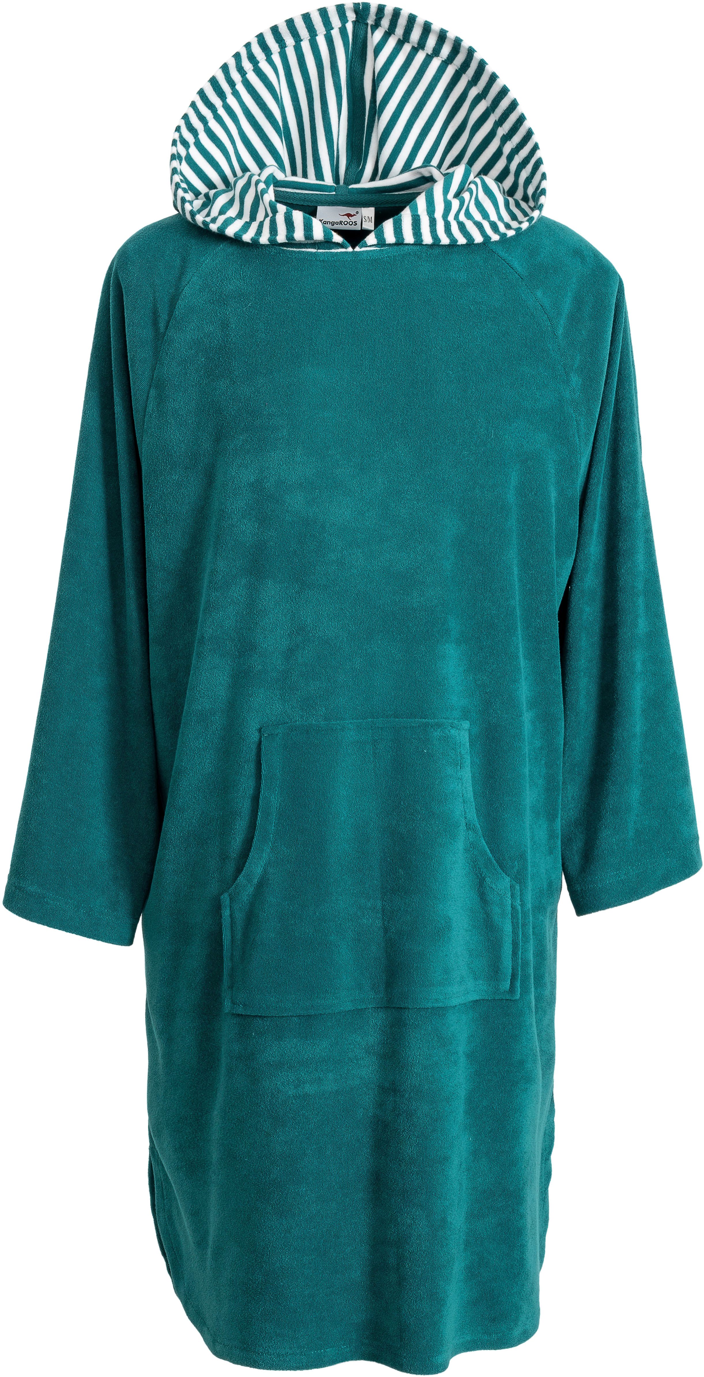 KangaROOS Badeponcho Dalia Surfponcho, ideal für Sauna, Spa & im Urlaub, Langform, Veloursfrottier, Kapuze, ohne, weich, Uni-Farben mit Streifen, leicht, Unisex, für Damen und Herren