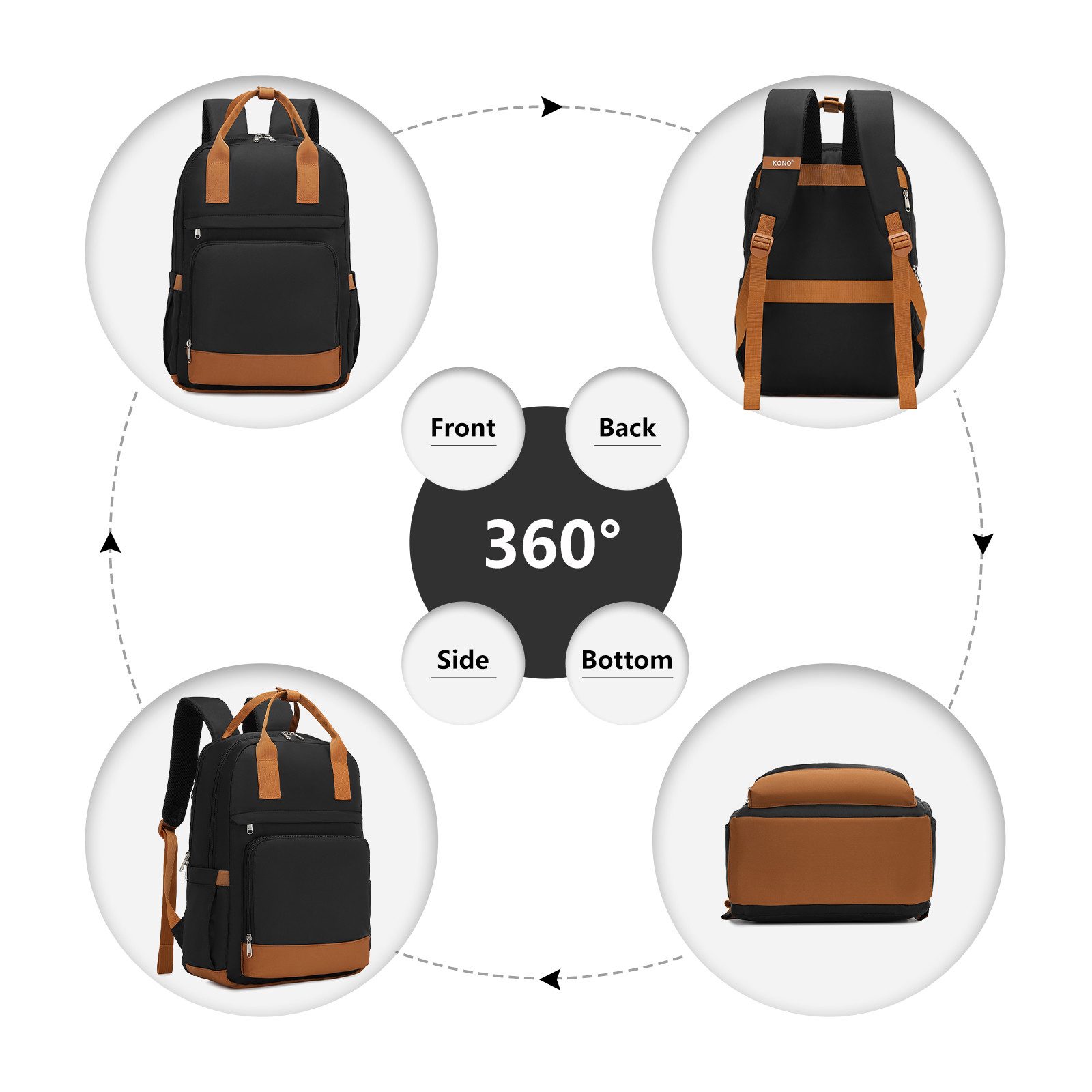 KONO Daypack Elegant Backpack for Women (42x29x17cm) Waterproof with USB Charging Function (2-piece set)