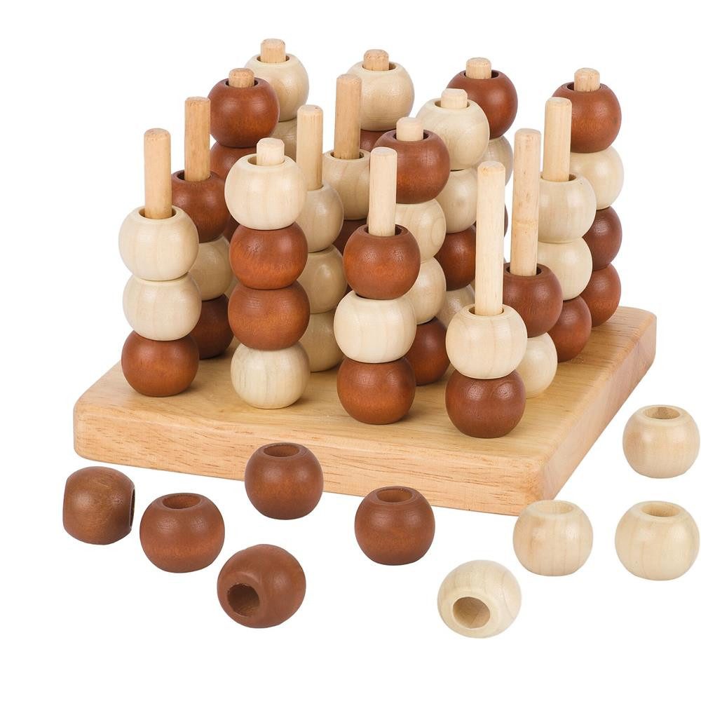 goki Spiel 3D Tic Tac Toe Holz-Strategiespiel 13 cm, ab 6 Jahren, 3D Tic Tac Toe, 3D-Spielfeld, Viererreihe, Holz, kompakt, taktisch