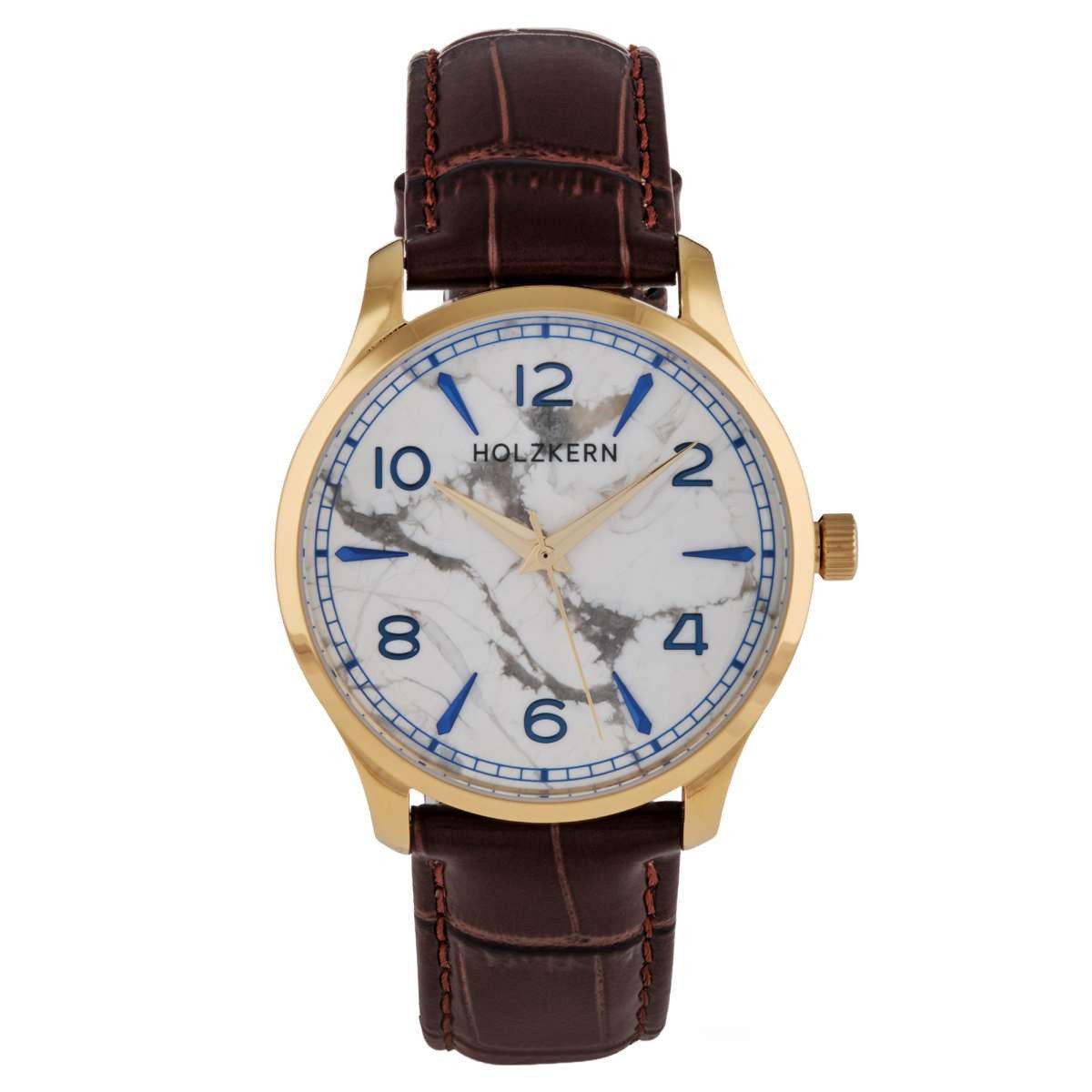 Holzkern Quarzuhr 9010631023751, Herrenuhr Primetime Howlith/Goldfarben