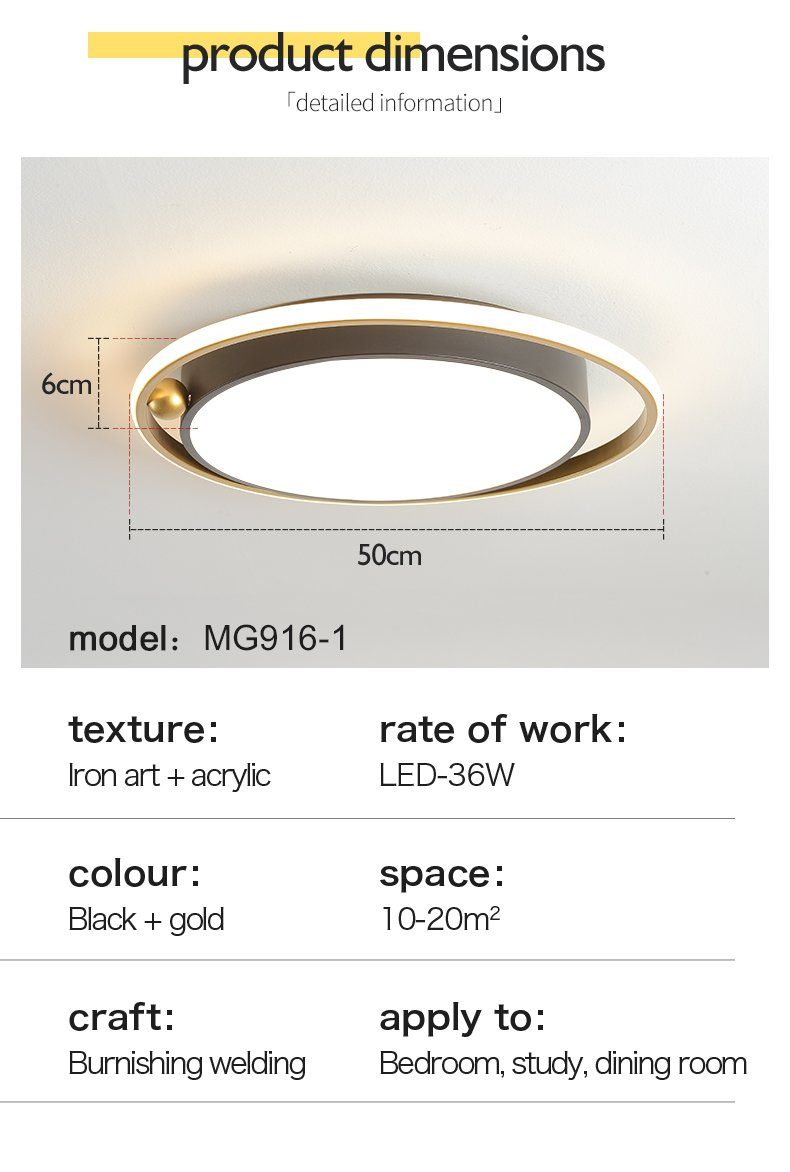 Schwarz+Gold LED Kaltweiß, Deckenleuchten 50cm stufenlos integriert, Daskoo fest dimmbar Dimmbar LED Warmweiß, Deckenleuchte mit LED Deckenlampe 36W Neutralweiß, Fernbedienung Wohnzimmer, Rund