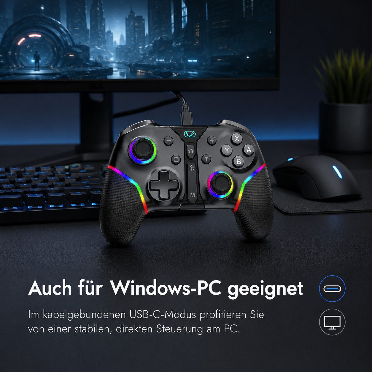 Tekoo Gaming Controller Wireless für Nintendo Switch & PC mit Hall-Effekt Controller (Packung, Anti-Drift-Technologie, RGB-Beleuchtung, Turbo-Funktion)