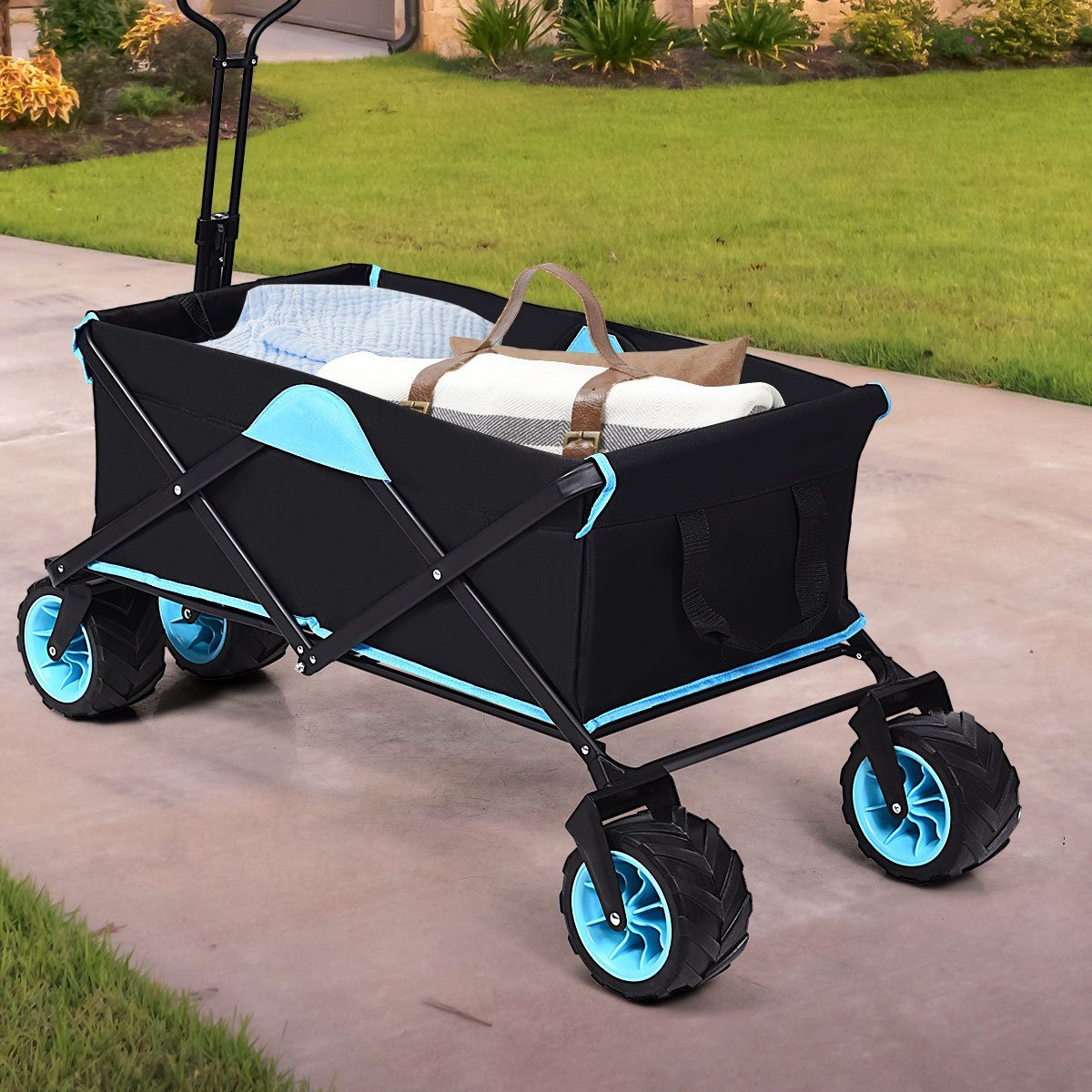 COSTWAY Bollerwagen, bis 50kg, mit Dach & abnehmbarer Kühltasche, faltbar