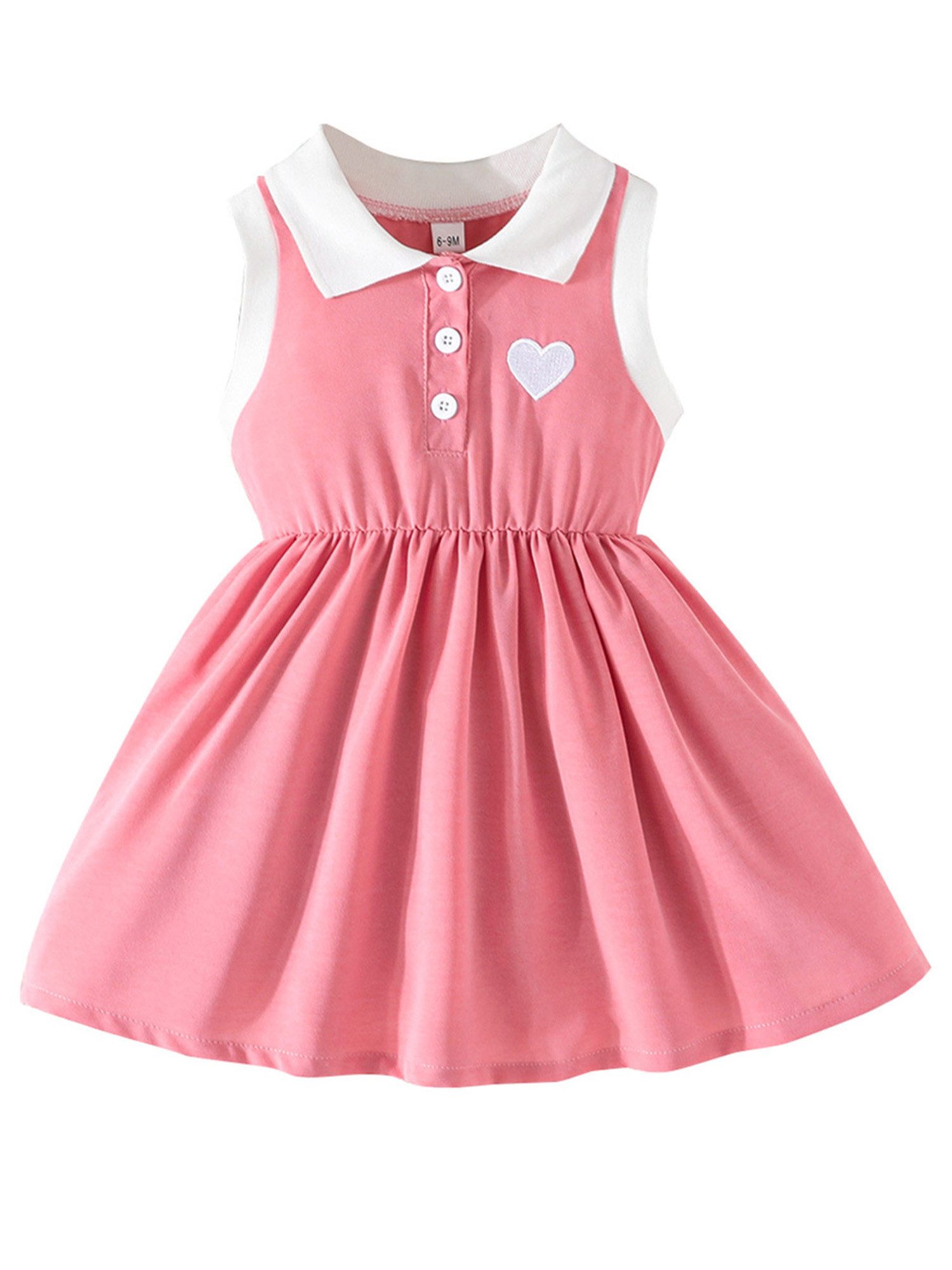 Lapastyle Sommerkleid Mädchen Babykleidung, sportliches A-Linien-Kleid mit Stehkragen (1-tlg) Lässiges Alltagskleid im Color-Blocking-Stil mit Herzstickerei