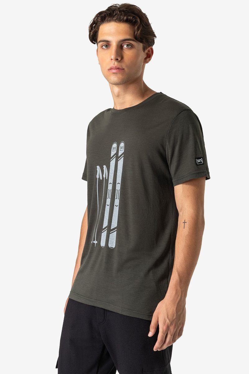 T-Shirt GEAR Grey/Black Merino-Materialmix TEE Black Print-Shirt Ink/Vapor Merino SKIING SUPER.NATURAL feinster M Ink