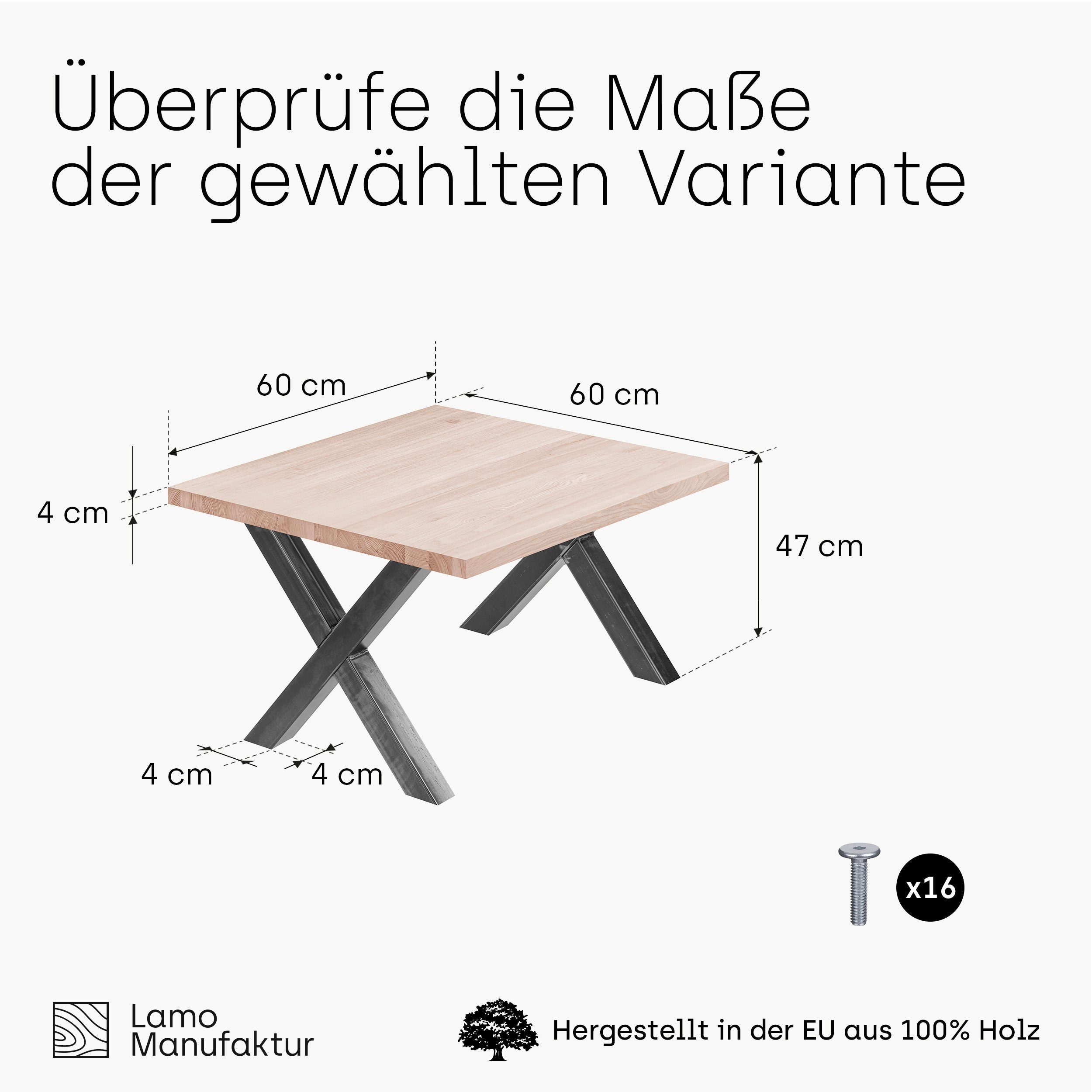 Esstisch Tischplatte Klarlack Tisch), Küchentisch (1 LAMO | mit Massivholz Metallgestell Manufaktur inkl. Rohstahl Design gerade Roh Kante