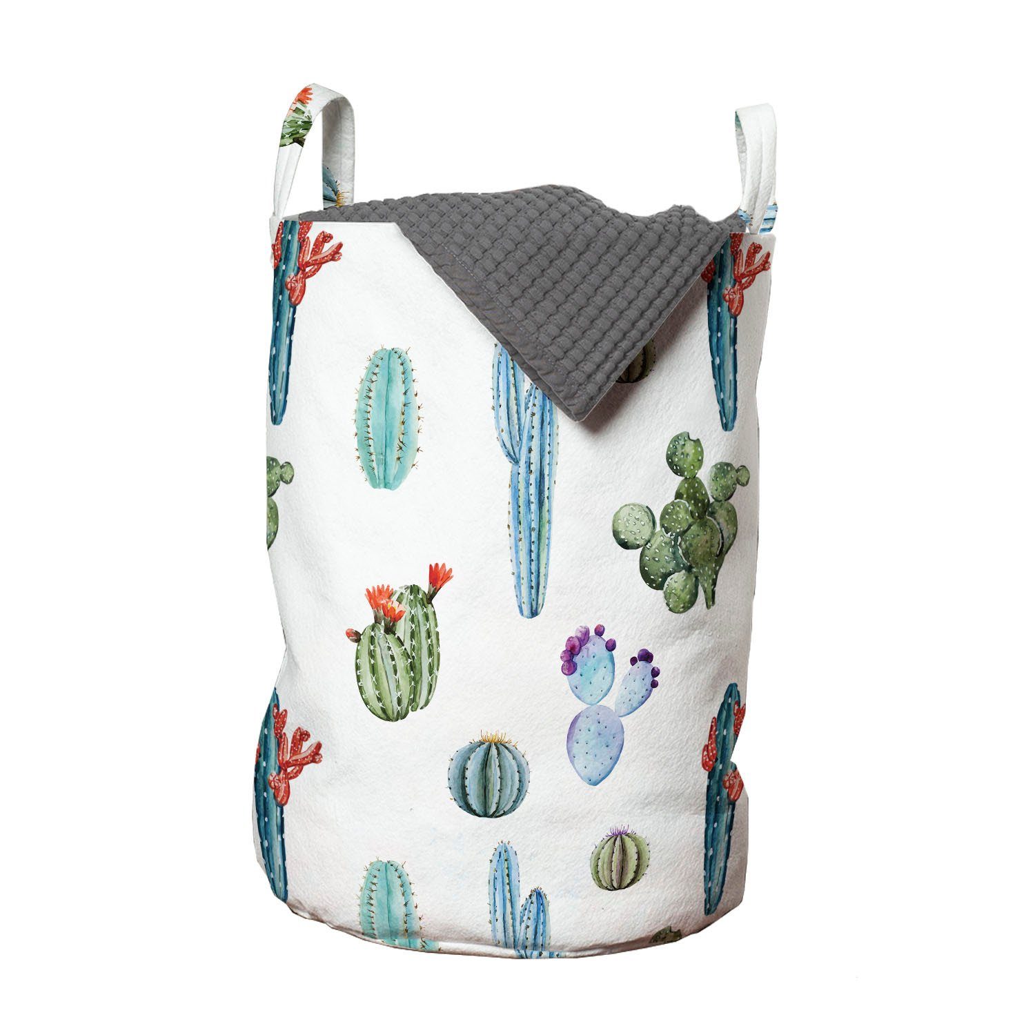 Abakuhaus Wäschesäckchen Wäschekorb mit Griffen Kordelzugverschluss für Waschsalons, Kaktus Blossomin Aquarell