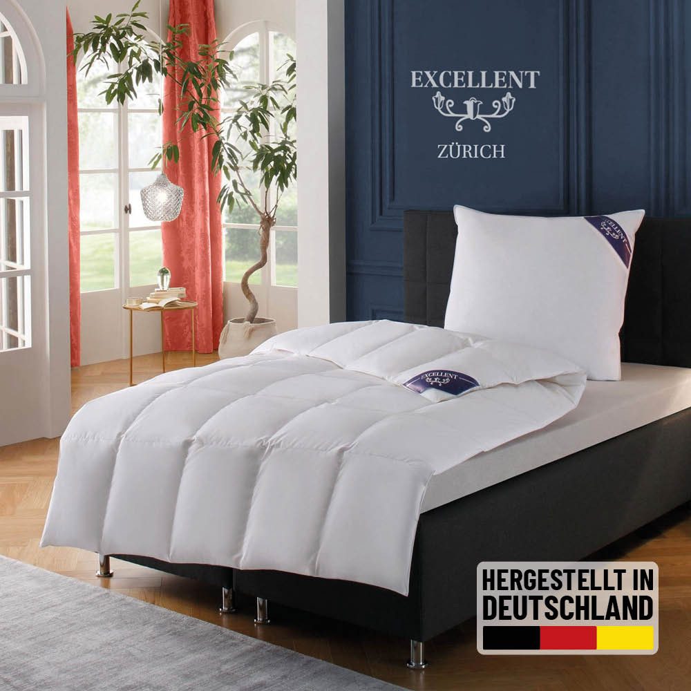 Excellent Daunenbettdecke Zürich, Bettdecken für Sommer und Winter, Decke, Füllung: 100% Daunen, Bezug: 100% Baumwolle, Bettdecke 135x200 cm, 155x220cm und weitere Größen, Made in Germany