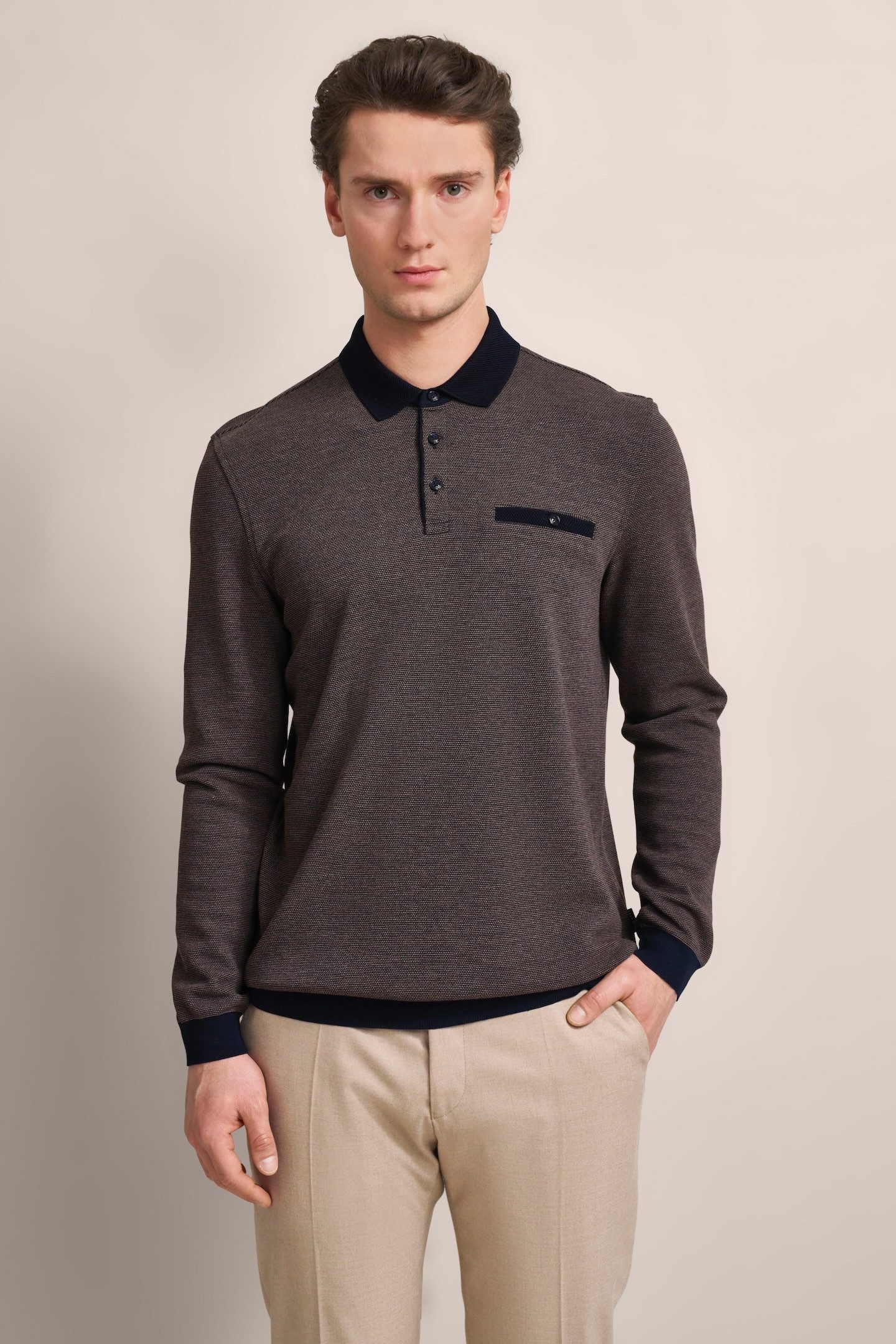 bugatti Langarm-Poloshirt mit Strukturkragen günstig online kaufen
