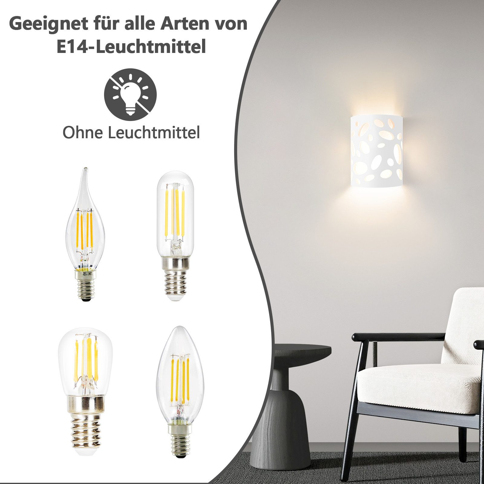 ZMH Wandleuchte Innen Modern Gipsleuchte E14 Weiß Wandlampe für Wohnzimmer günstig online kaufen
