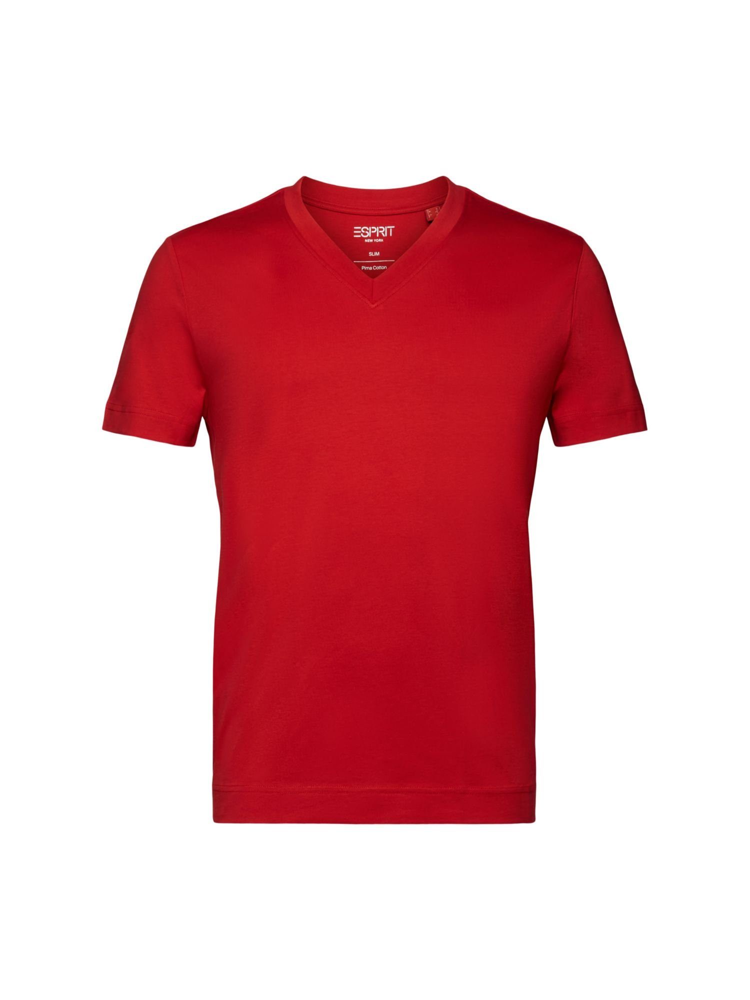 mit DARK 100 % Collection Baumwolle V-Ausschnitt, RED T-Shirt (1-tlg) Jersey-T-Shirt Esprit