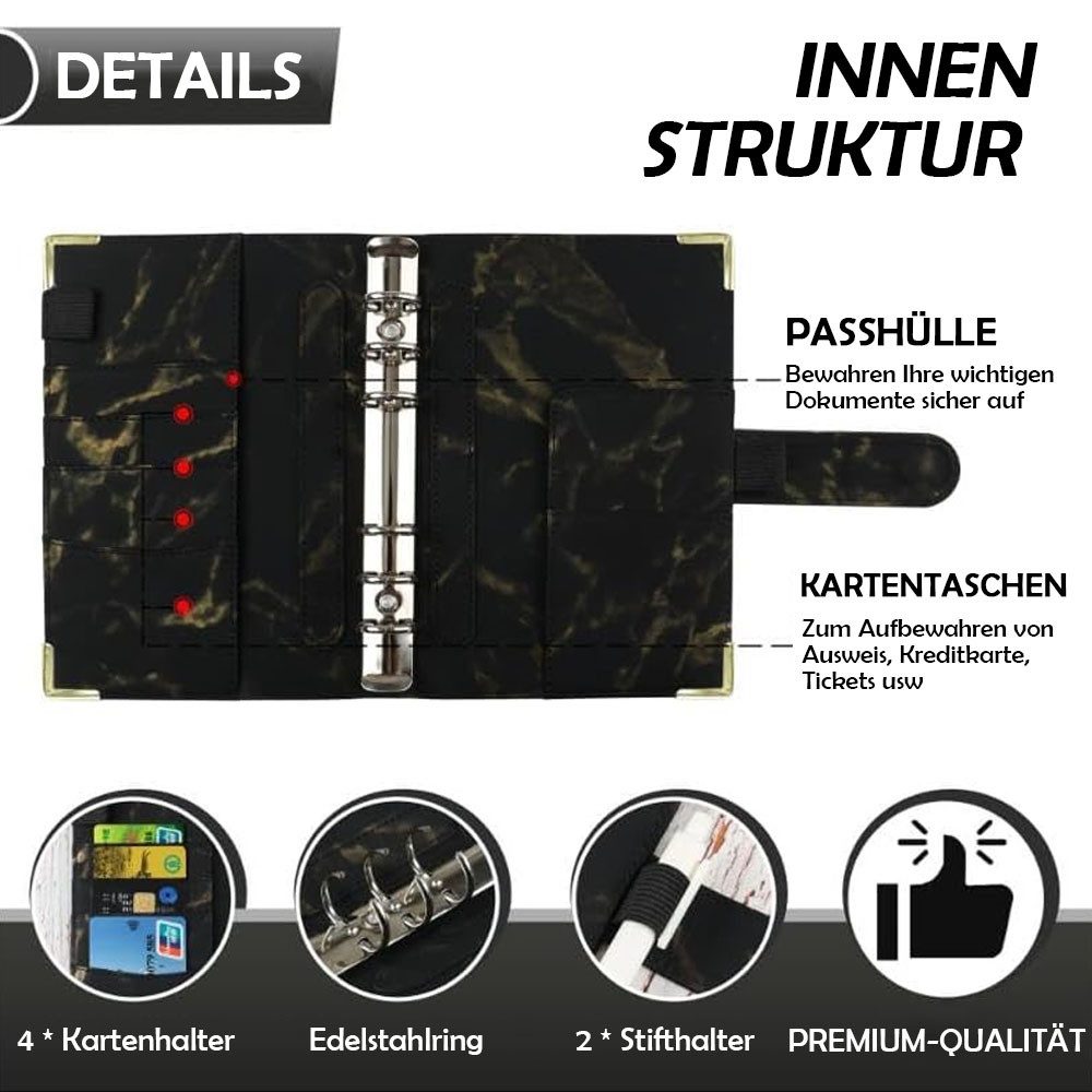 TUWENA Aktenordner A6 Budget Binder Set, Budget Planner mit Geldumschläge und Budgetbogen, Marmor Korn Notizbuch Buch PULeder Handbuch Lose Blatt Ordner Handbuch