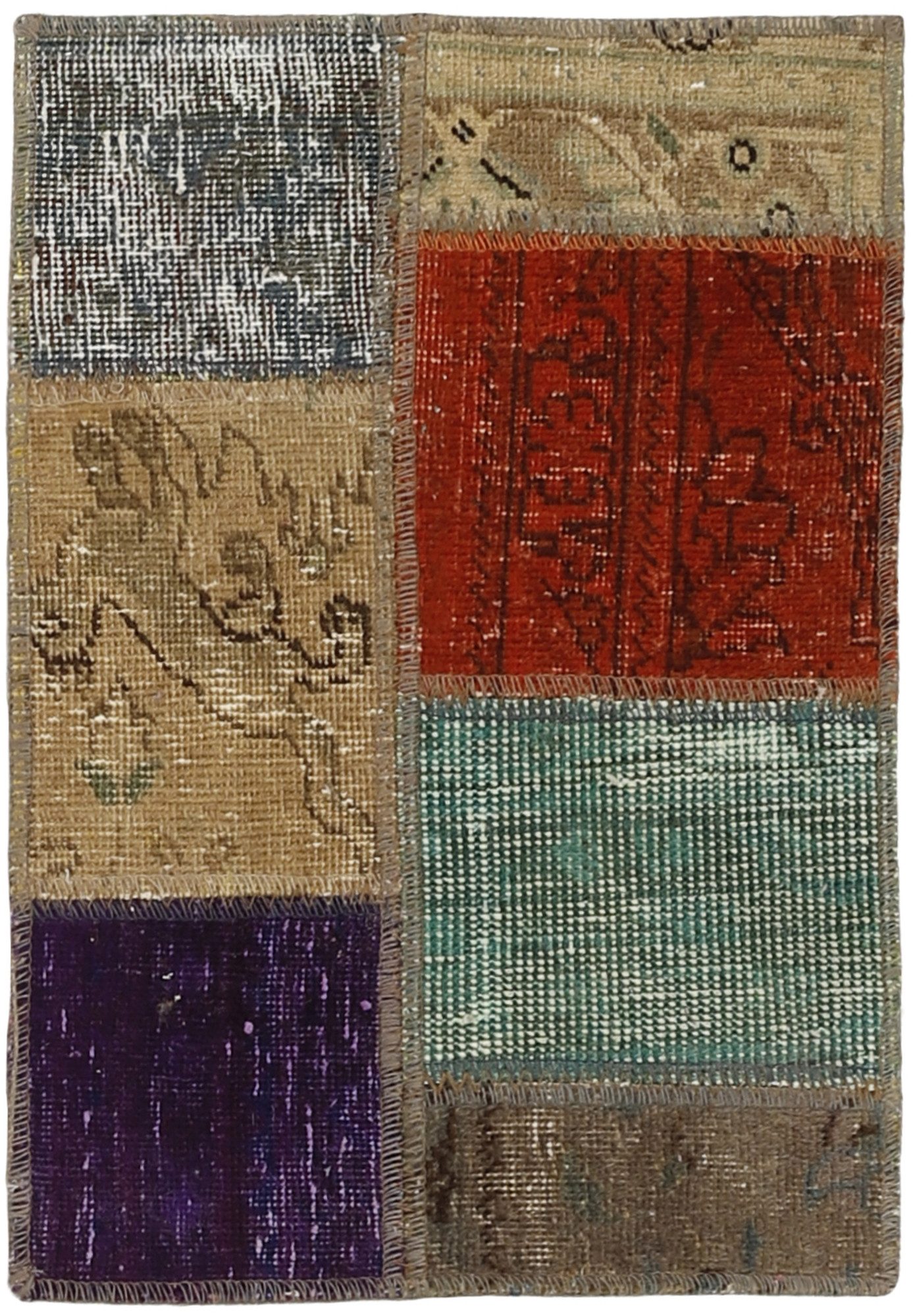 Wohnando Teppich MY-RUG Vintage Patch Work Floral & Ornamentiert 60x40cm, Rechteckig, Höhe: 10 mm, Handgeknüpfter Teppich,Handgesponnene Wolle, mit Naturfarben gegärbt