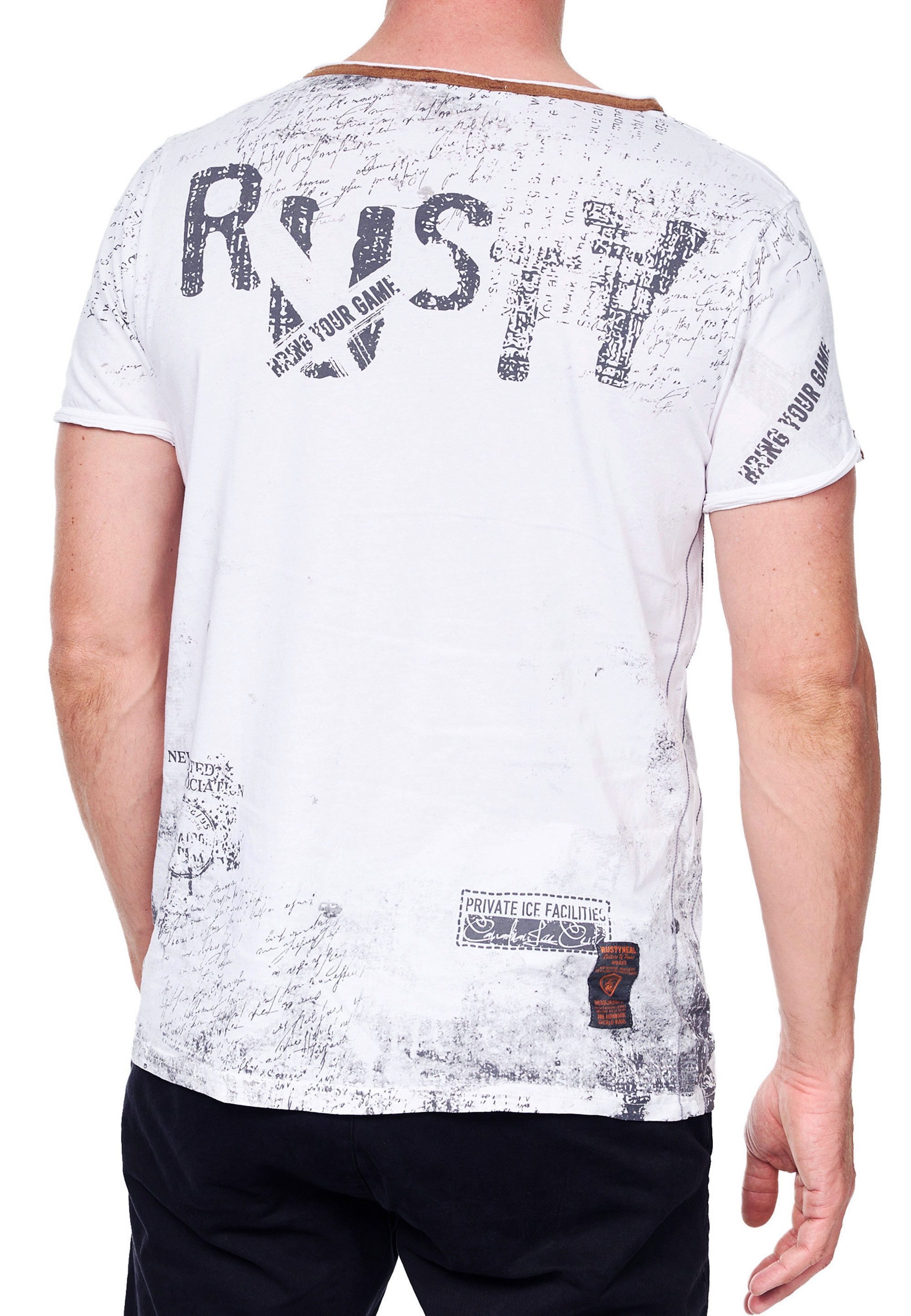 R-NEAL T-Shirt T-Shirt Herren Weit-Geschnittener Wildleder V-Neck mit Front Prints
