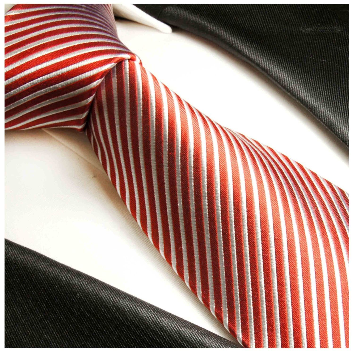 Paul Malone Herren modern Krawatte 447 gestreift Schlips 100% Seidenkrawatte (6cm), Seide Designer rot Schmal