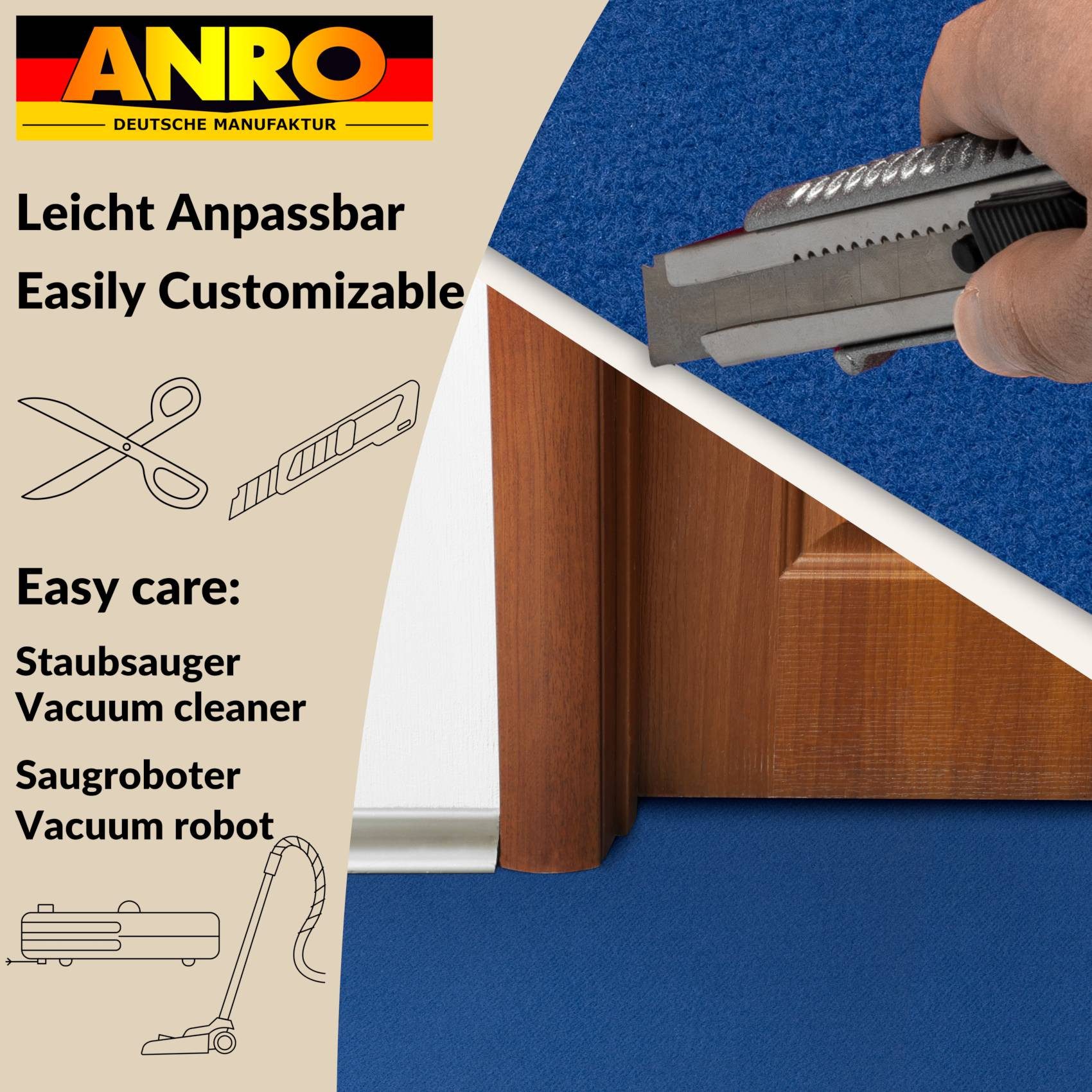 ANRO Teppich AXEL Eventteppich BFl-S1 Uni Messeteppich Läufer, Rechteckig, Höhe: 3 mm, schwer entflammbar Läufer 100x60cm Einfarbig Blau – Bild 5 von 5