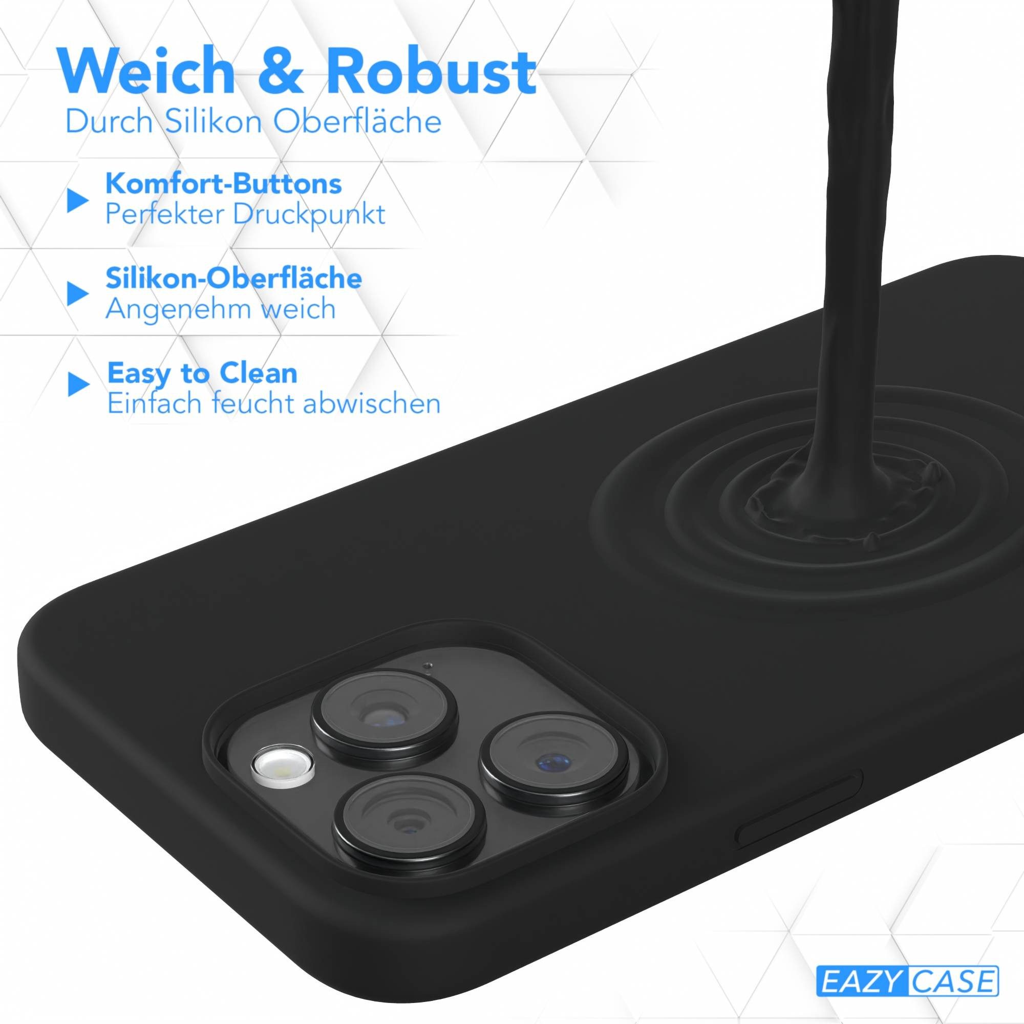 EAZY CASE Handyhülle für Apple iPhone 15 Pro Max Premium Silikon 6,7 Zoll, Hülle mit Kameraschutz Bumper Silikonhülle stoßfest Slimcover Schwarz – Bild 4 von 5