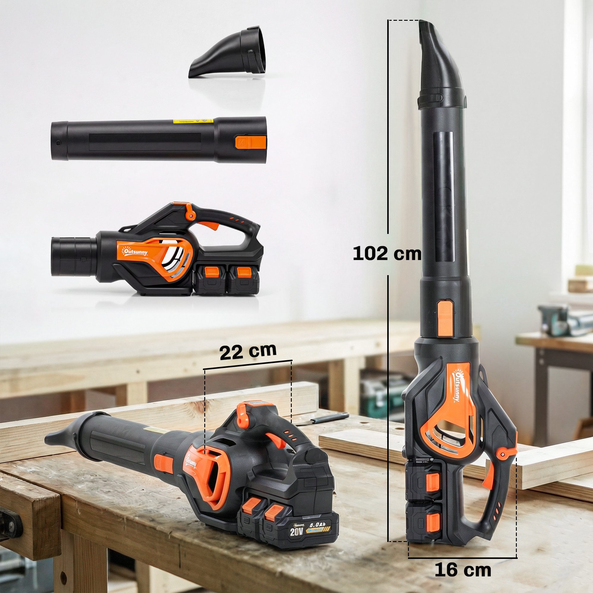 Outsunny Elektro-Laubbläser mit 2x4.0Ah Akku & Ladegerät, Turbo-Boost, 162,7 km/h, (gartensauger, 4 St., Akku-Laubsauger), für Garten, Terrasse
