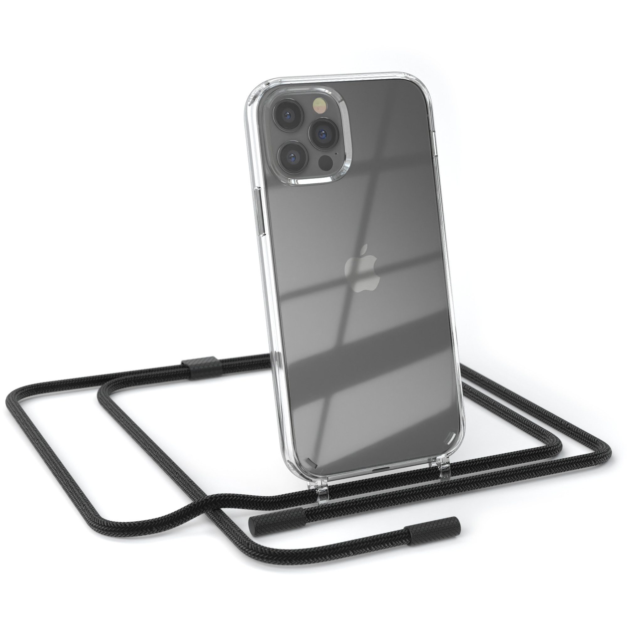 EAZY CASE Handykette Silikon Kette für Apple iPhone 12 iPhone 12 Pro 6,1 Zoll, Smartphonekette Cover Silikonhülle Umhängetasche Necklace Schwarz