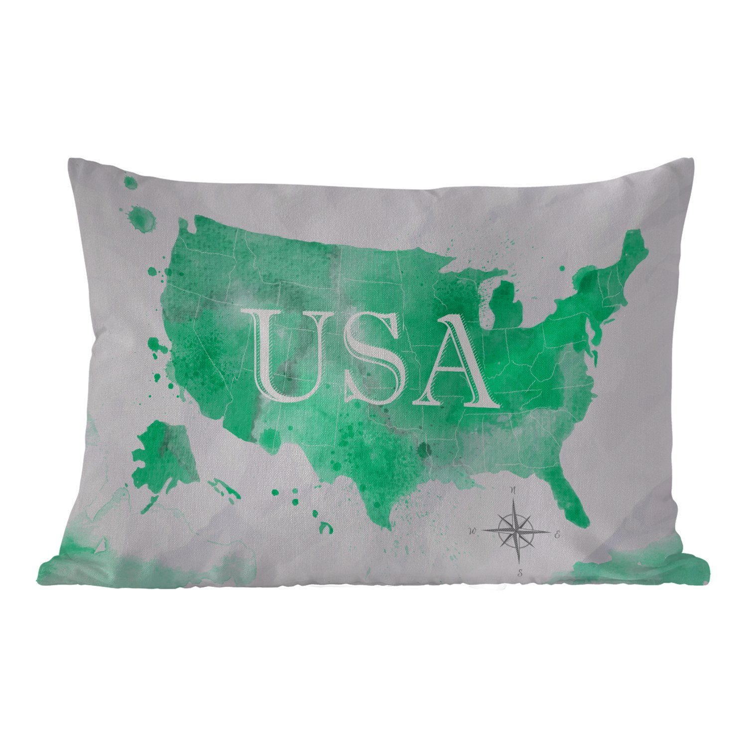 MuchoWow Dekokissen Weltkarte - Vereinigte Staaten - Grün, Outdoor-Dekorationskissen, Polyester, Dekokissenbezug, Kissenhülle