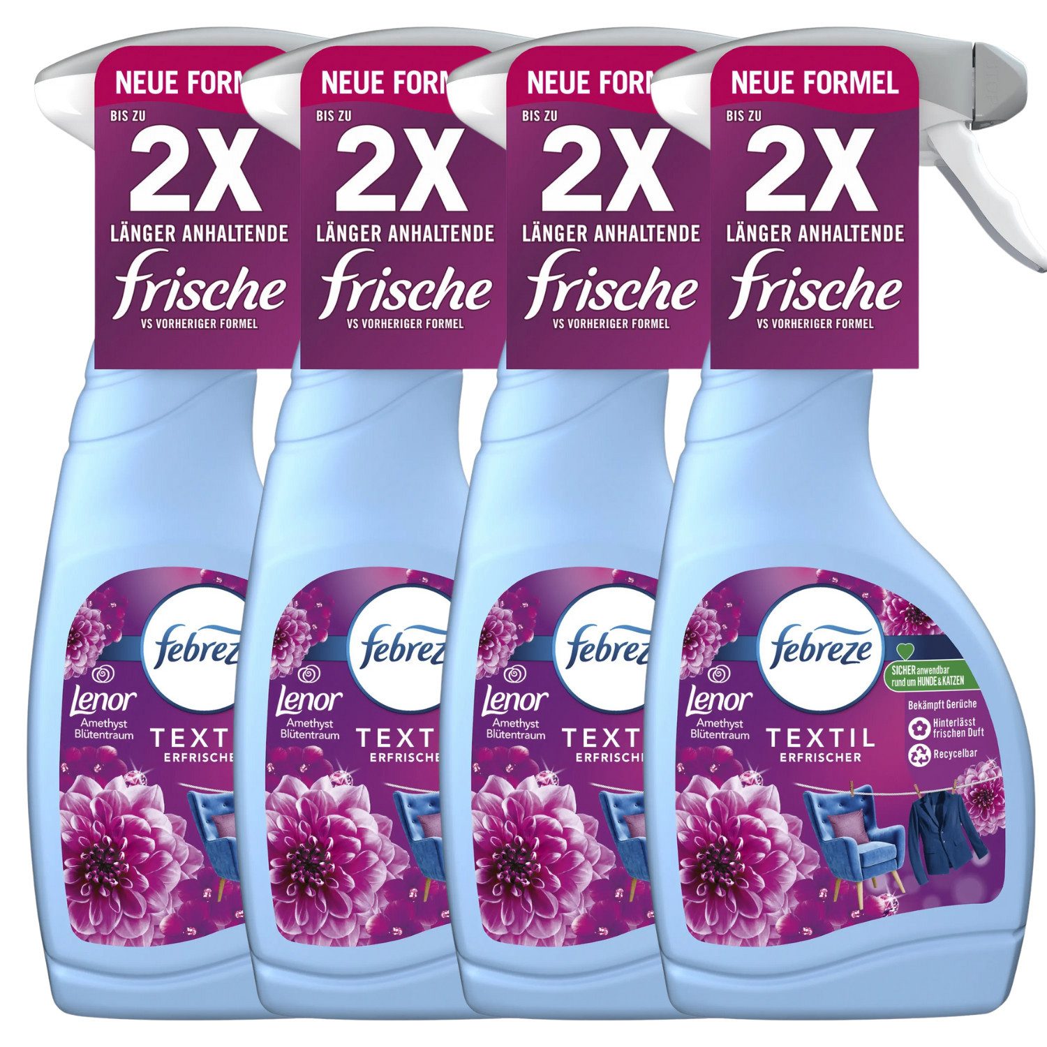 Textilerfrischer 4x Febreze Textilerfrischer Lenor Amethyst Blütentraum Frische Technol