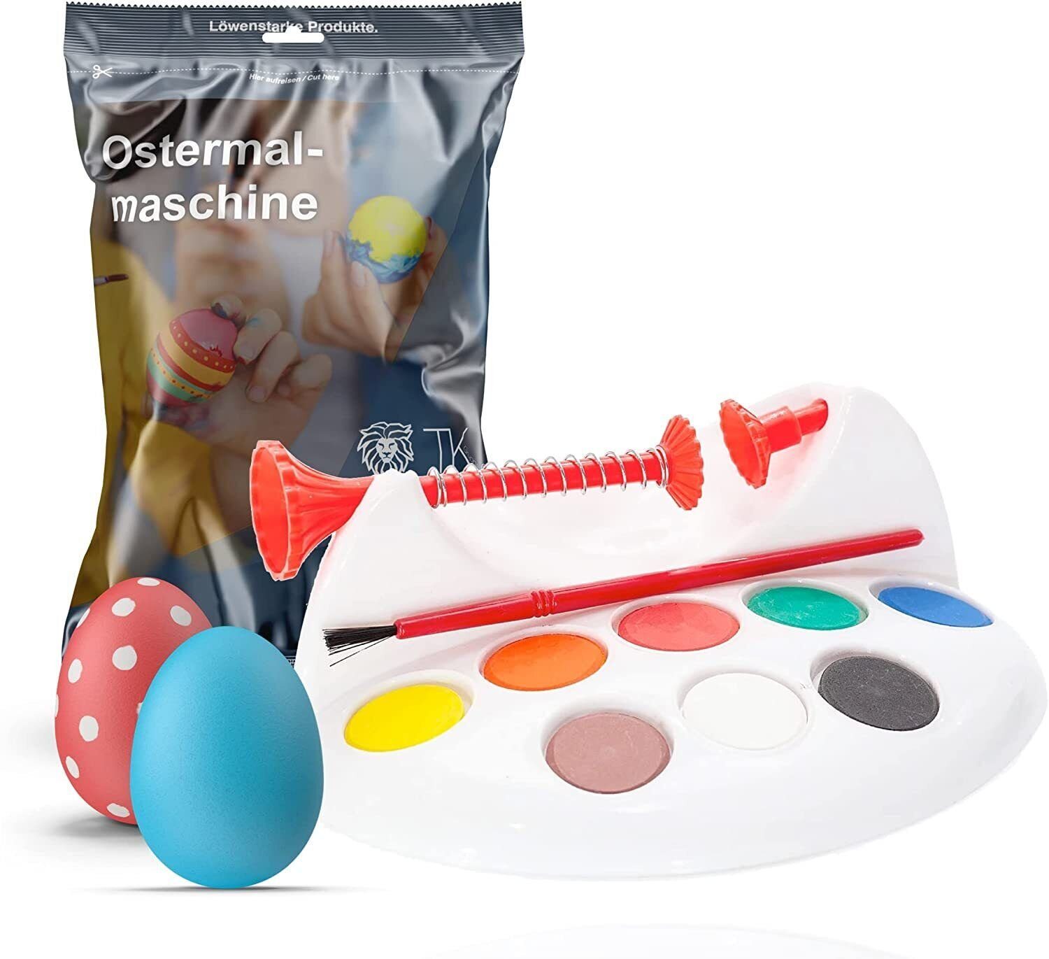Hey!Easter® Eierfarbe 1x Eiermalmaschine mit Halterung, Farben & Pinsel - Malgerät Ostereier, fester Halt