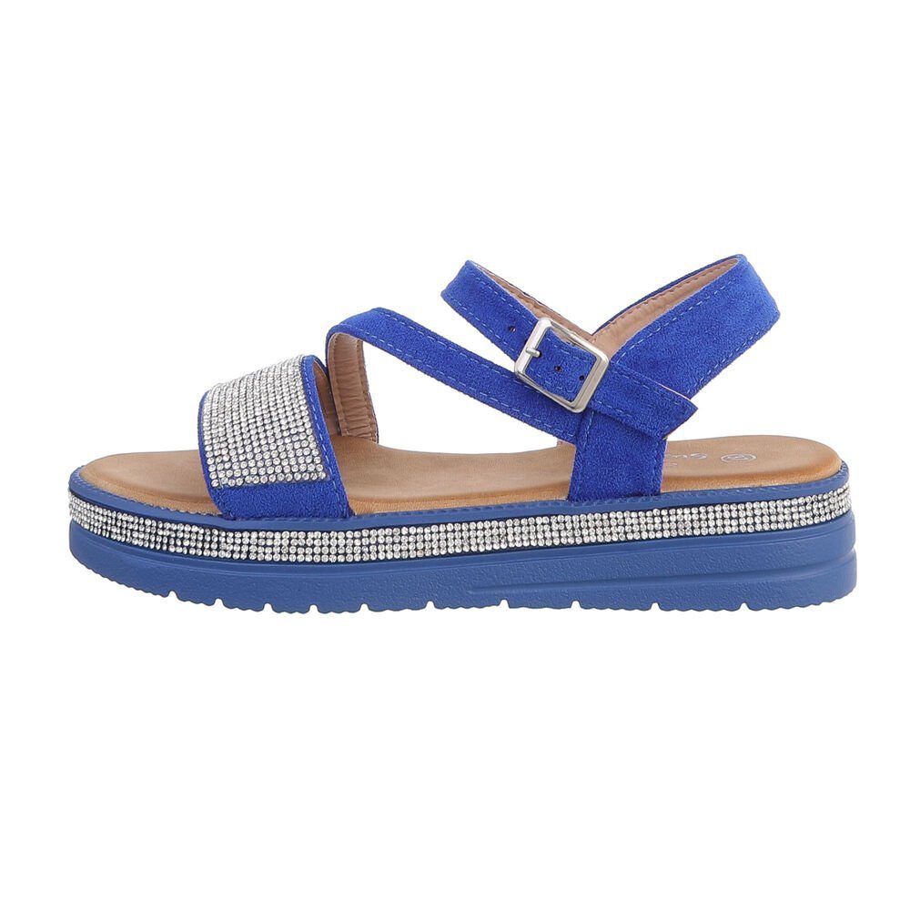 Ital-Design Damen Freizeit Flach Blau Riemchensandalette in Plateausandaletten