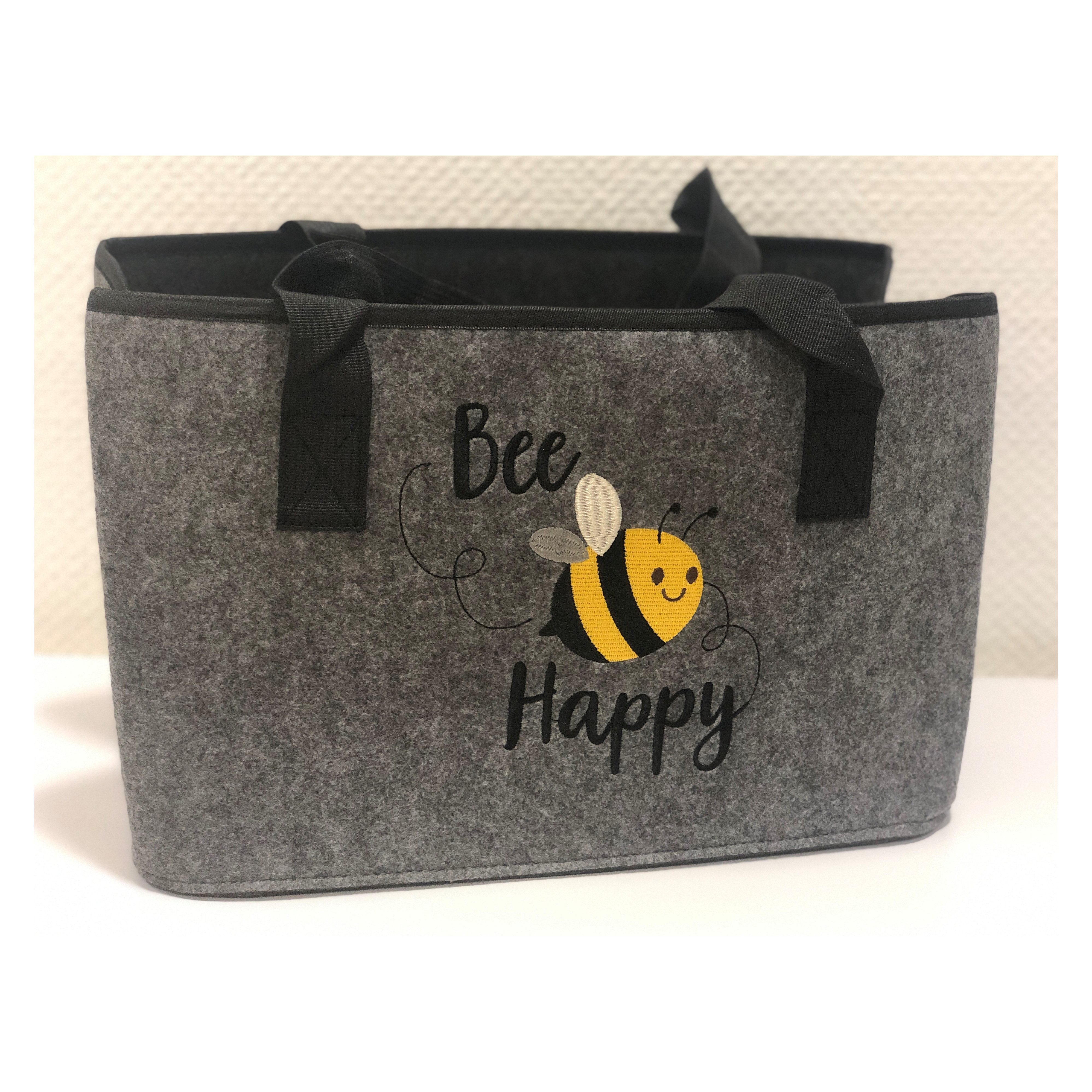 mucHome Aufbewahrungstasche Filztasche mit Biene Happy Design, Grau Polyester Aufbewahrungskorb