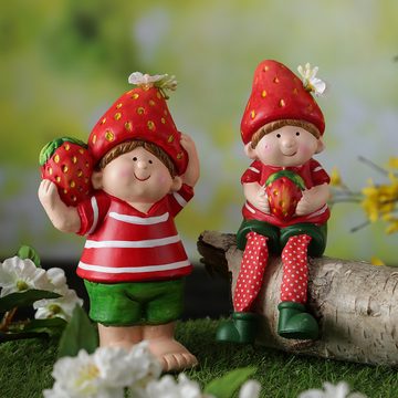 MARELIDA Gartenfigur Dekofigur Erdbeerjunge Fritz mit Erdbeere Gartendeko H: 18,5cm