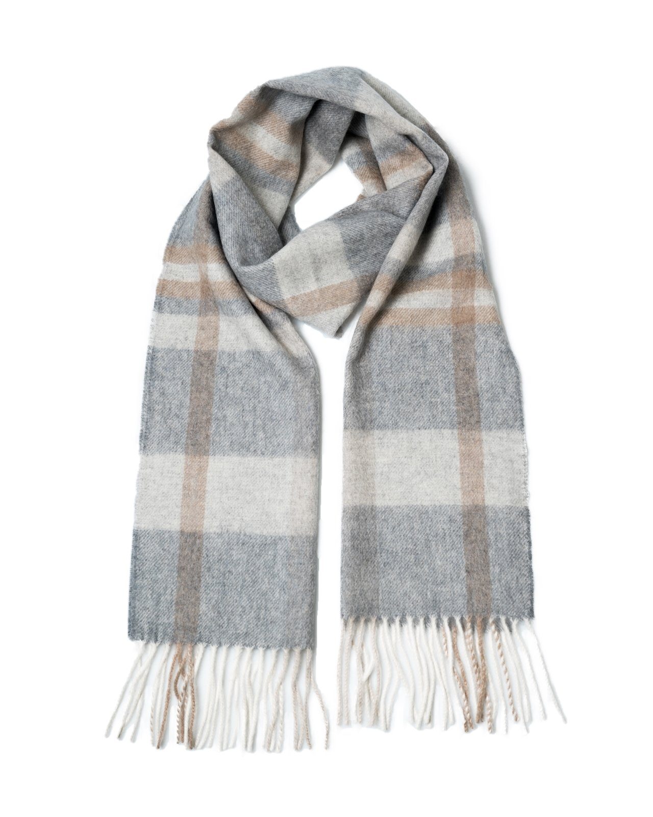 (Stück, Beige, x Kaschmir MayTree 1-St), Grau Unisex, Fransen, Kaschmirschal Tartan mit 30cm, 100% 180