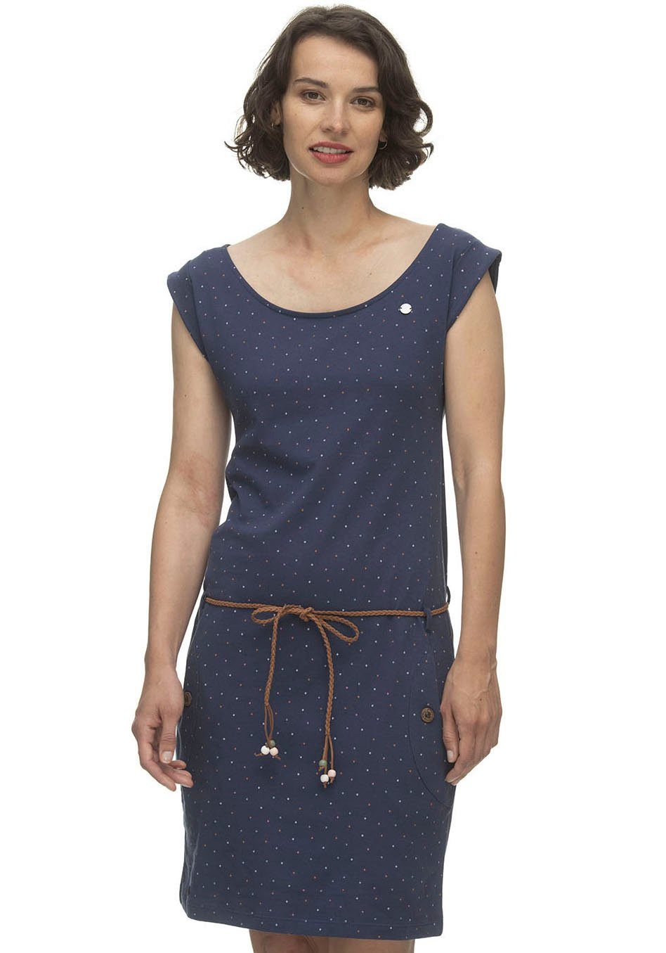 TAGG DOTS mit Jerseykleid Multi-Color-Punkte-Muster INDIGO (2-tlg., Ragwear BLUE im Bindegürtel)