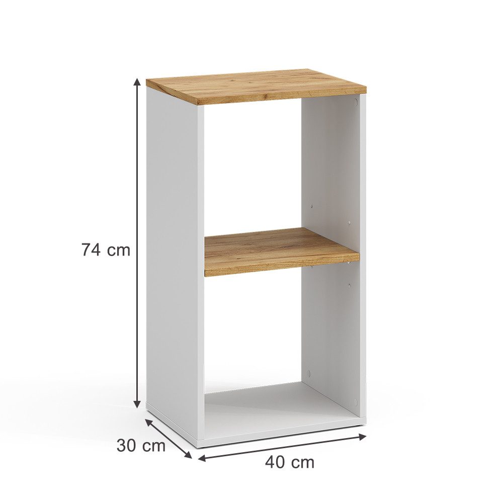 Vicco Bücherregal Tomy, Weiß/Goldkraft Eiche, 40 x 74 cm mit 2 offenen Fächern, 1-tlg.