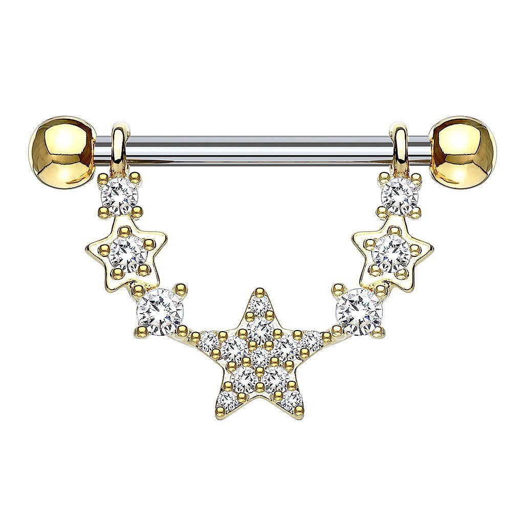 Taffstyle Intimpiercing Brustwarzenpiercing Kristall Sterne Anhänger Kette filigran Gold (Tragus Helix Lobe Piercing), Barbell Brust Nippel Intim Intimpiercing Ohrpiercing Cartilage Ohr
