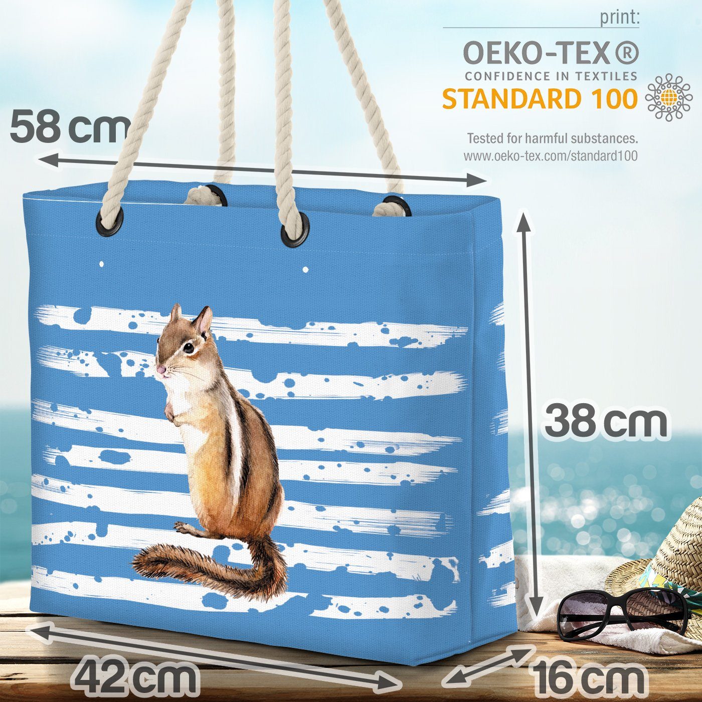 (1-tlg), blau Strandtasche Streifenhörnchen Tier Pet Eichhörnchen VOID