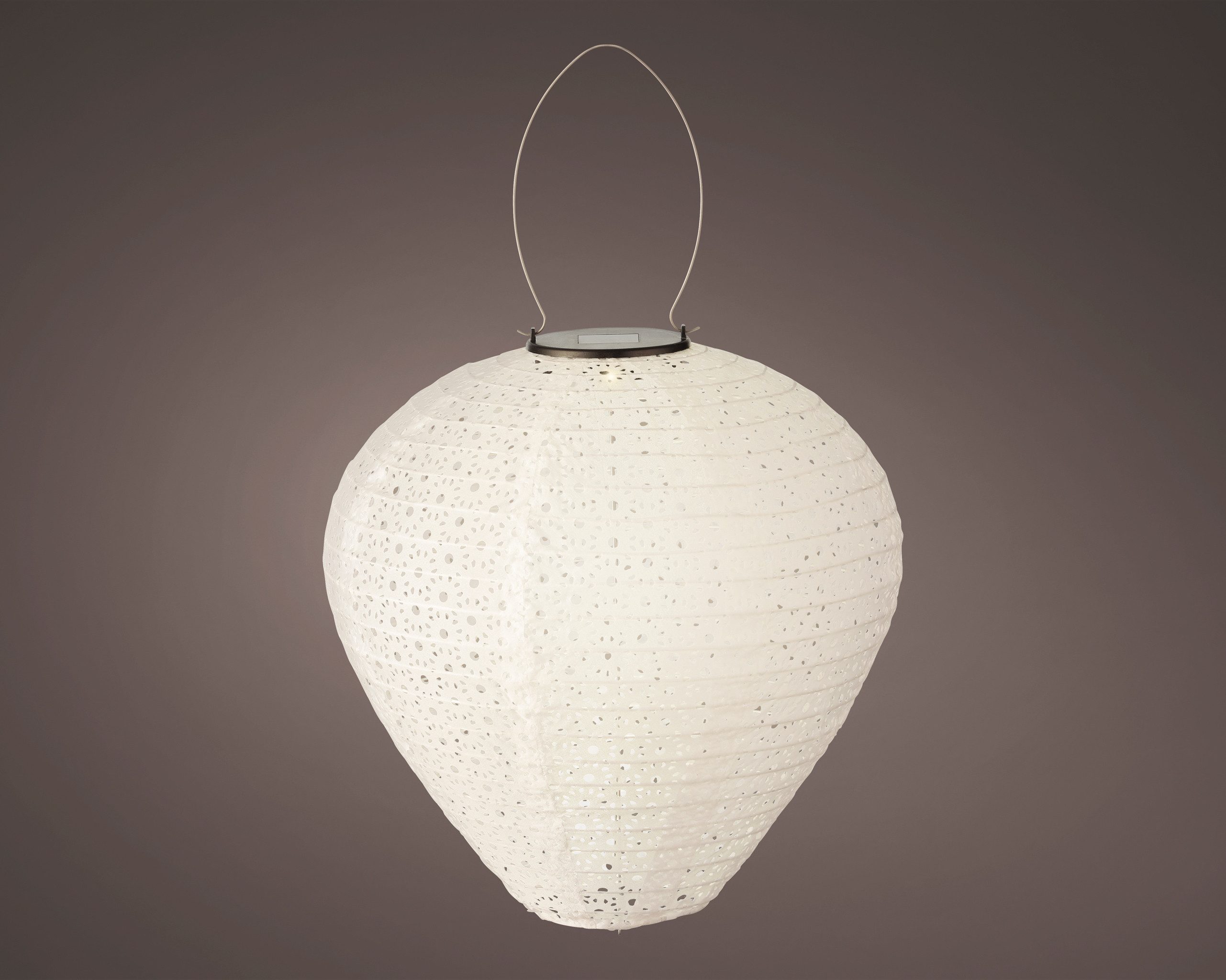Lumineo LED Solarleuchte, Dauerlicht, warmweiß, Solar LED Laterne Nylon 30x28cm Weiß /Warmweiß Ornament Gartenlampion