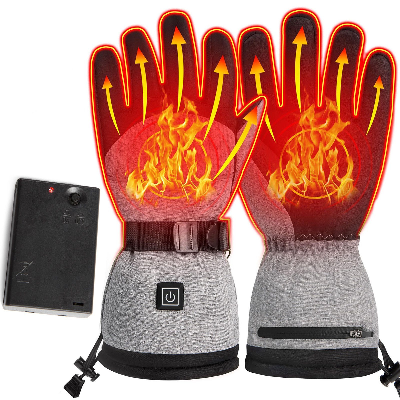 BTTO Fahrradhandschuhe Winter Handschuhe Beheizte 3AA-Batterie Touchscreen-Handschuhe Wasser Sporthandschuhe 3 Temperatur Thermo Handschuhe für Damen&Herren Grau