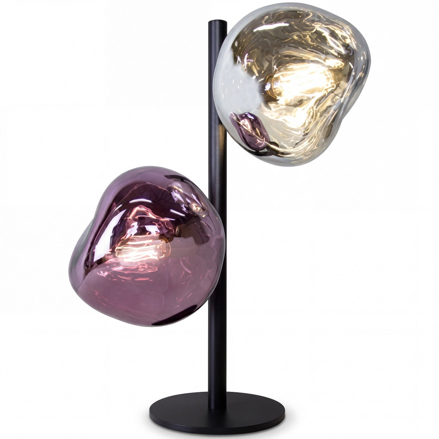 Licht-Erlebnisse Tischleuchte CLONLINA, ohne Leuchtmittel, Glas Weiß Lila Metall E14 40 cm Lava-Glas verspiegelt Schlafzimmer