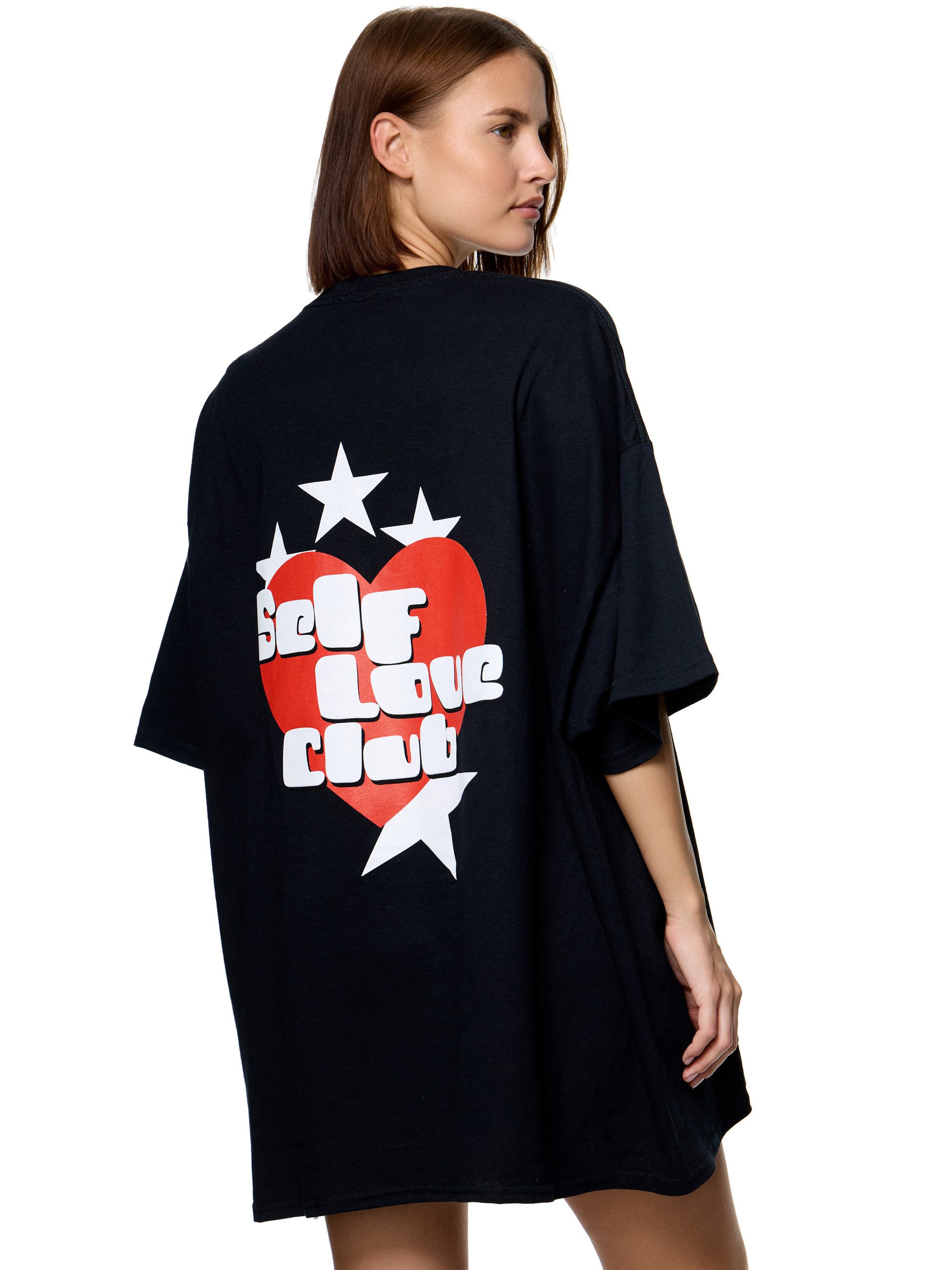 Worldclassca T-Shirt Worldclassca Oversized Print SELF LOVE CLUB T-Shirt lang Tee Sommer Oberteil