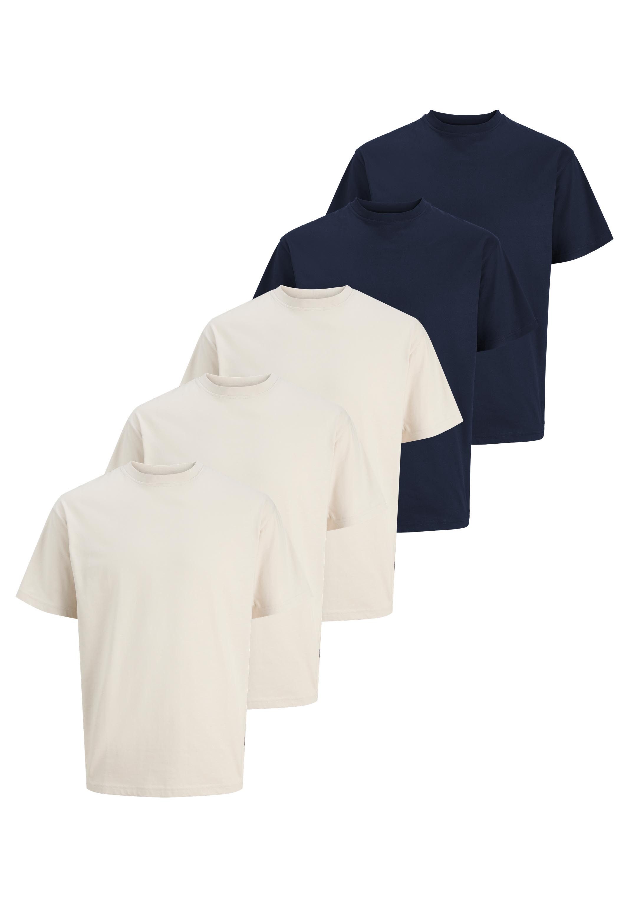 Jack & Jones T-Shirt 5er Pack Cotton Relaxed (Spar-Set, 5-tlg) T-Shirt - Baumwolle - Atmungsaktiv