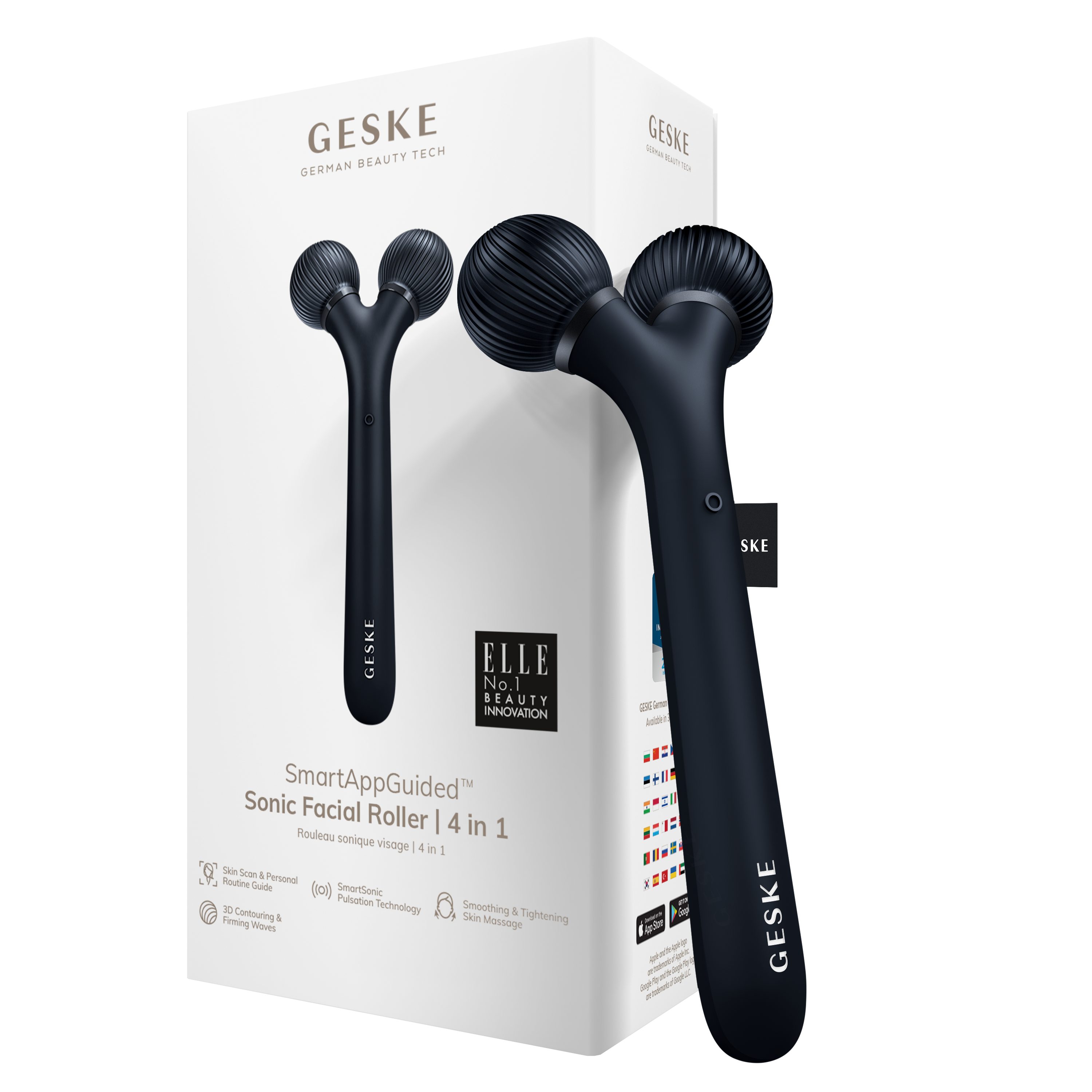 GESKE German Beauty 2-tlg., Packung deine Sonic APP Black der Tech Mit 1, GESKE Roller kostenloser USB-Ladekabel), Facial & App inkl. Gerät personalisierte in (SmartAppGuided Du erhältst Hautpflegeroutine. (Gerät Device), 4 SmartAppGuided™ Dermaroller