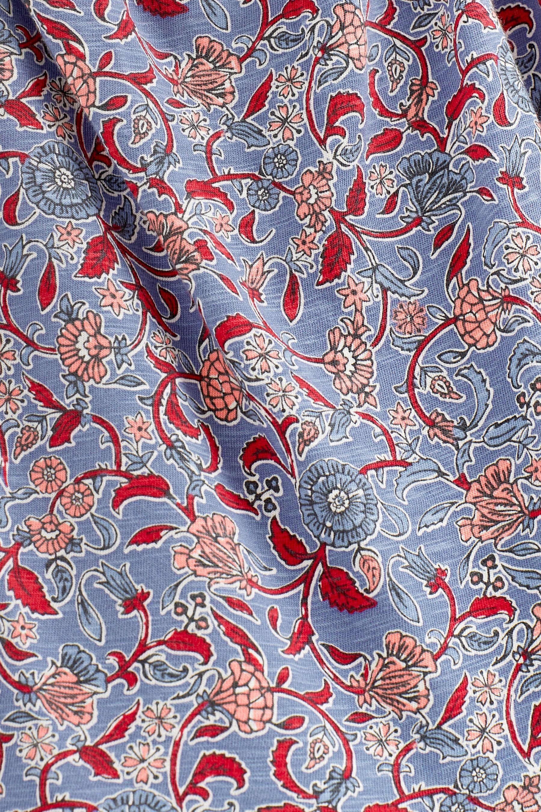 Next Trägerkleid Woodblock Blue/Red Pretty Denim Kleid (1-tlg) Print mit aus Jersey weichem Spaghettiträgern