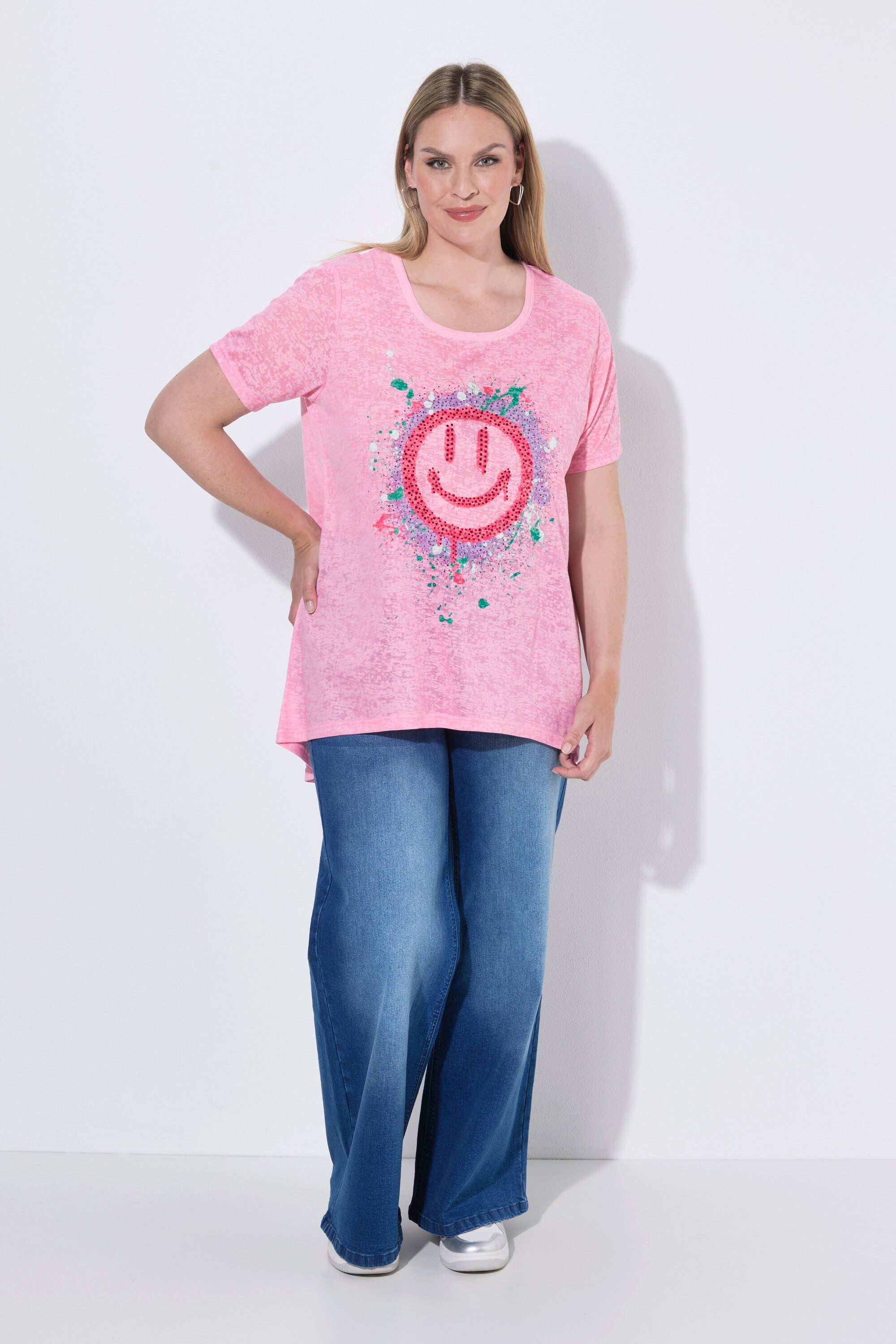 MIAMODA T-Shirt T-Shirt A-Linie Ausbrennerjersey bunter Smiley