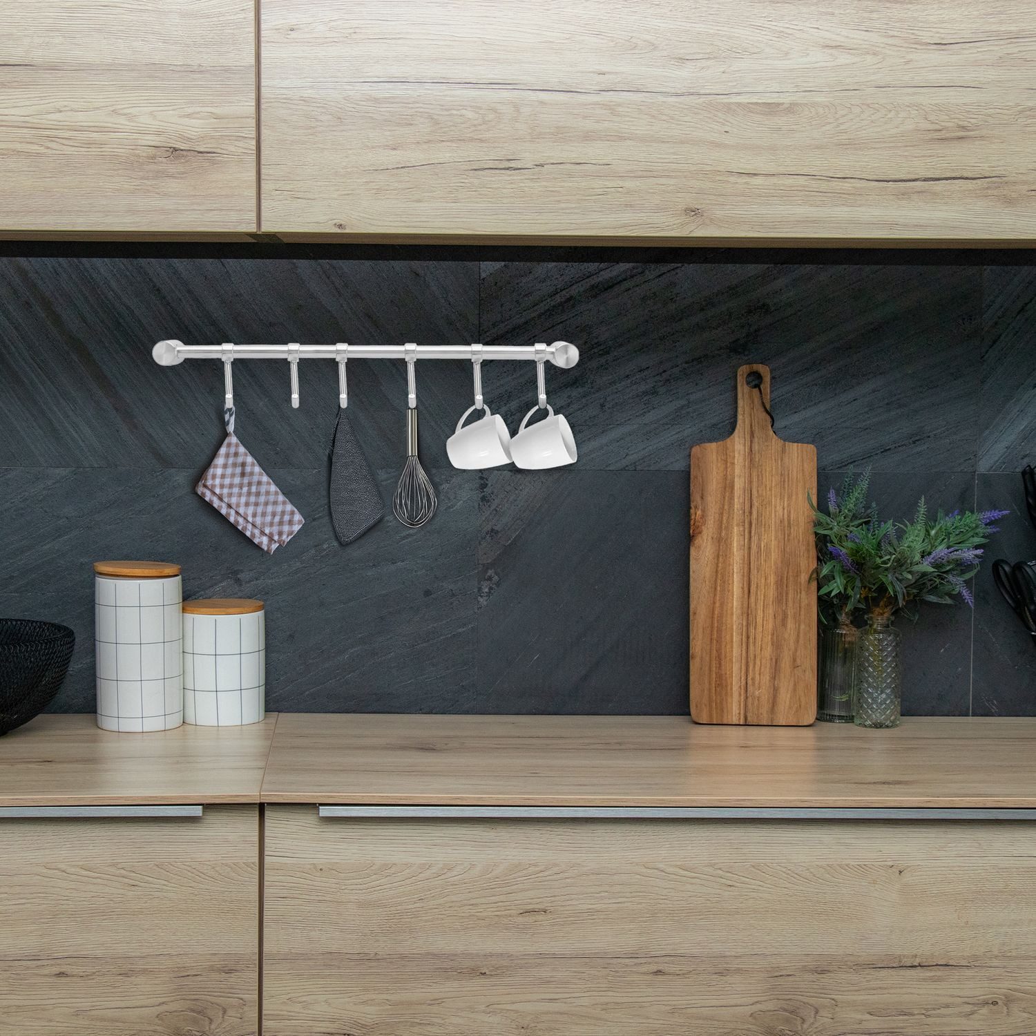 Intirilife Hakenleiste, (1 St., 1x Küchenleiste inkl. Montagematerial), Küchenleiste Hängeleiste Hakenleiste Küchenutensilienhalter Reiling