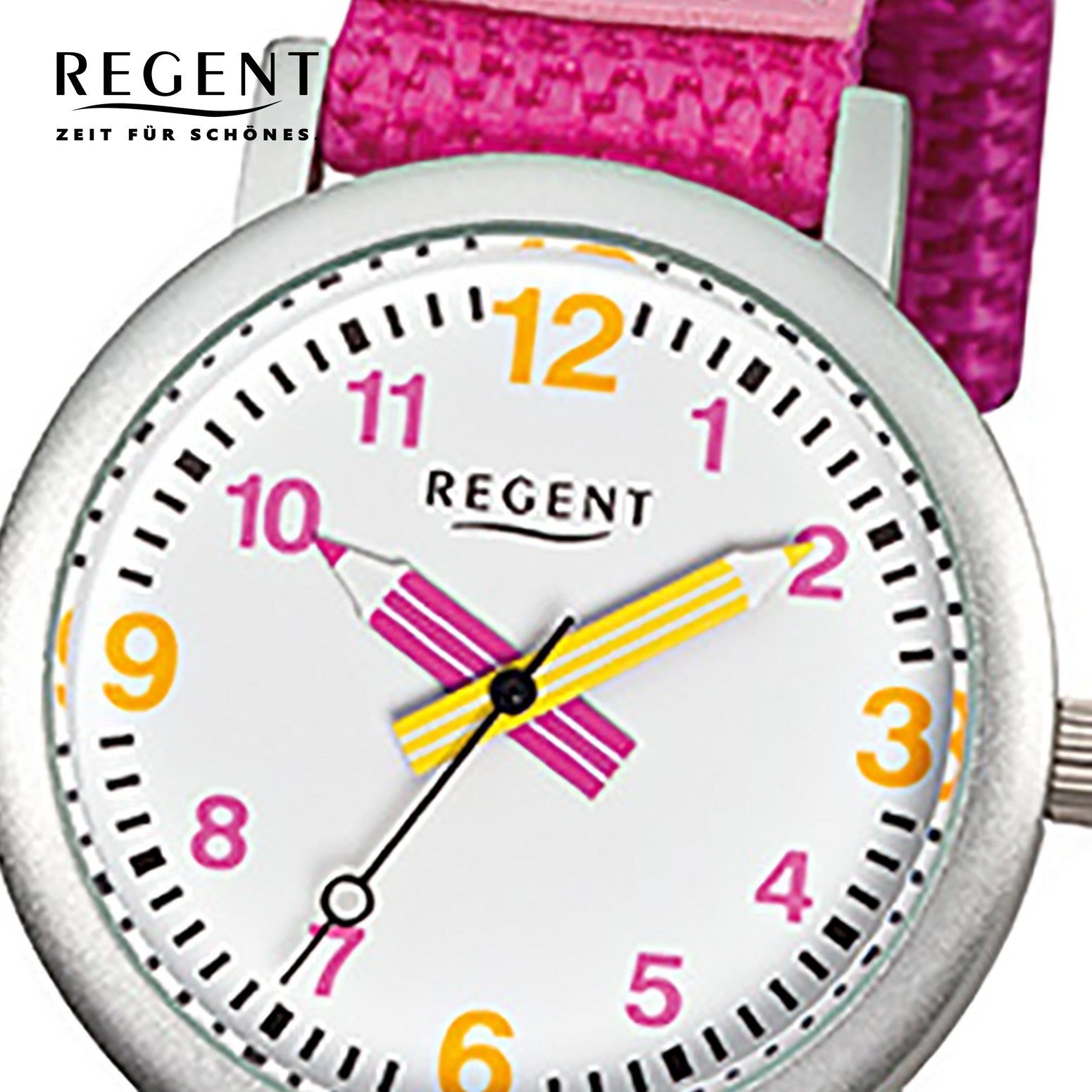 pink rund, (ca. F-730, Quarzuhr Kinder-Armbanduhr Regent Regent Analog Armbanduhr Textilarmband 29mm), klein Kinder