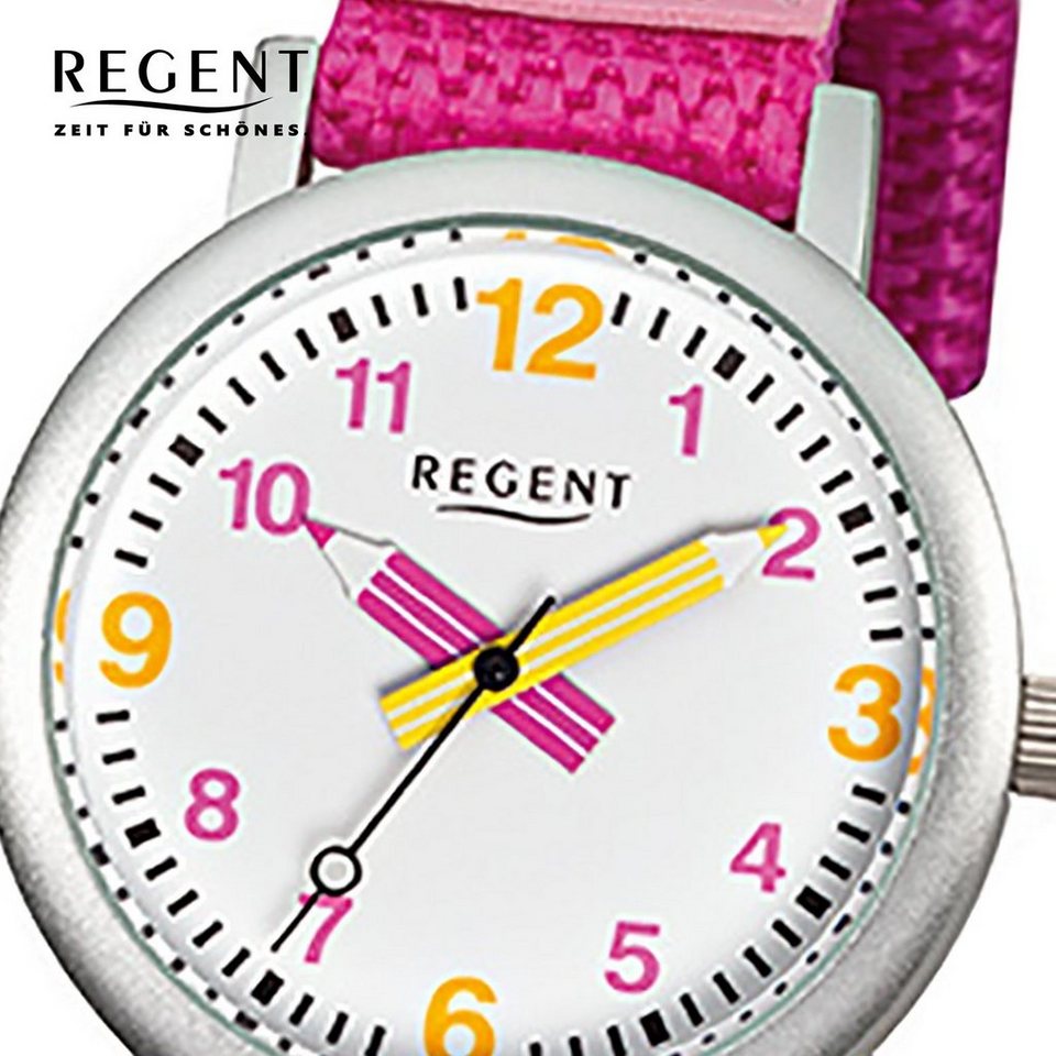 Regent Quarzuhr Regent Kinder-Armbanduhr pink Analog F-730, Kinder  Armbanduhr rund, klein (ca. 29mm), Textilarmband