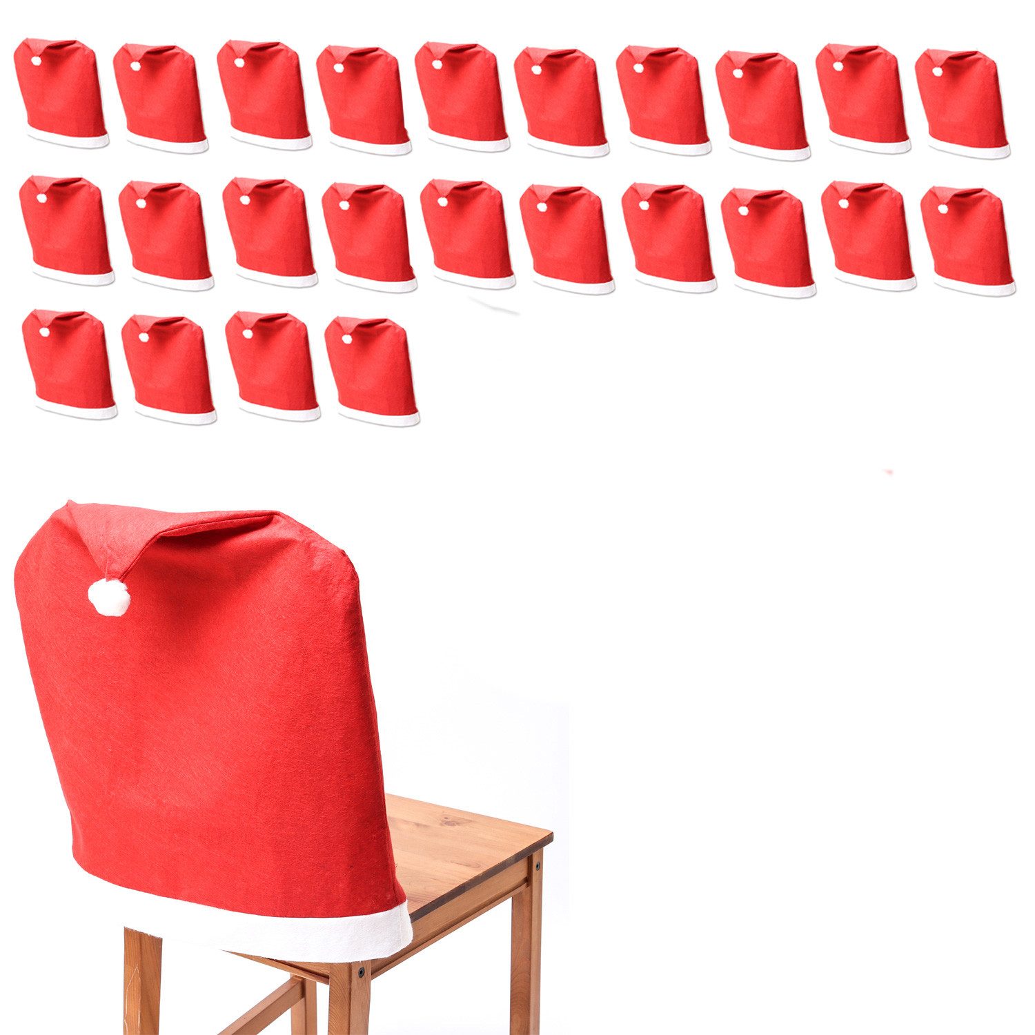 MARELIDA Stuhlhusse 24x Stuhlbezug Weihnachtsmütze Nikolausmütze Weihnachtsstuhlüberzug
