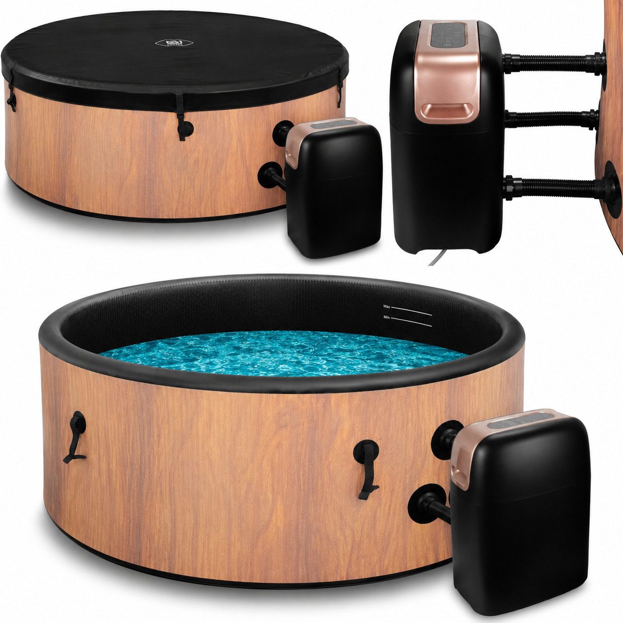 COIL Whirlpool SPA Aufblasbar, Schwimmbad mit Hydromassage, PVC-Bodenunterlage, extra dünn, In- & Outdoor, 4/6 Personen, 150/175 cm